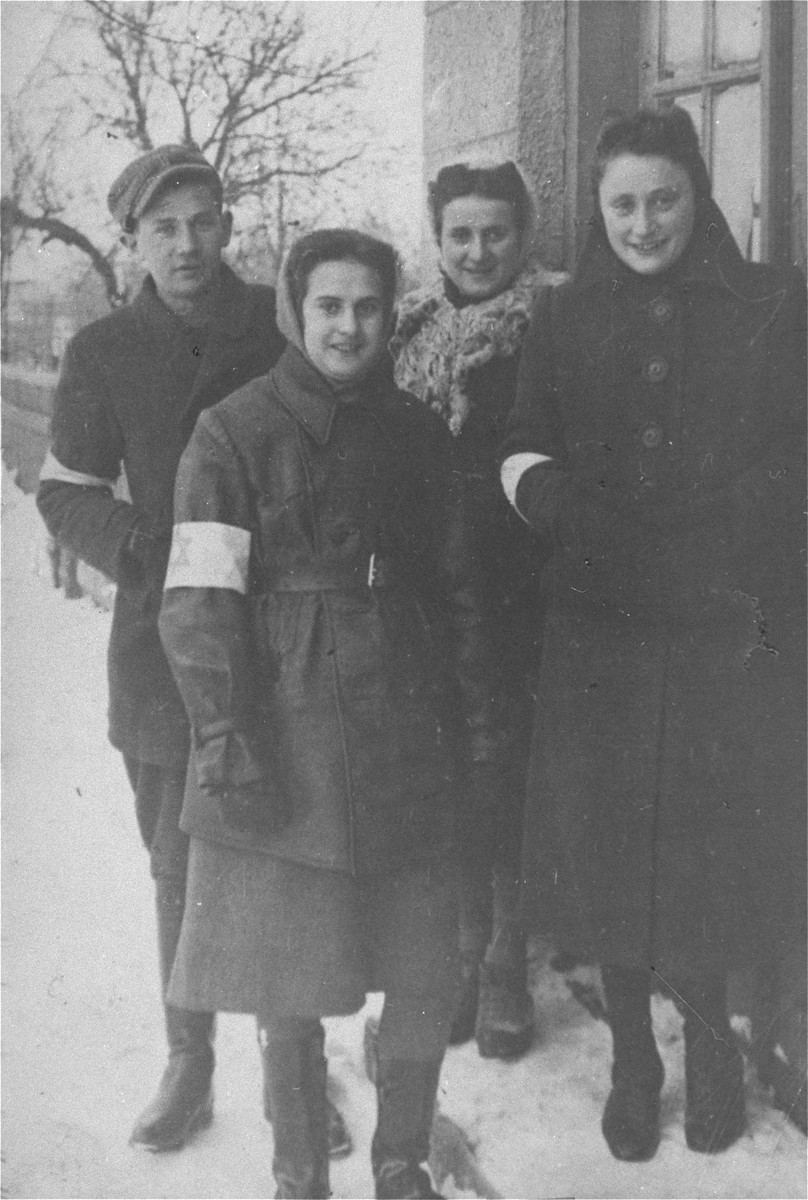 Group portrait of Jewish youth in the Warsaw ghetto. On the right is Toba Galek, sister of the donor.