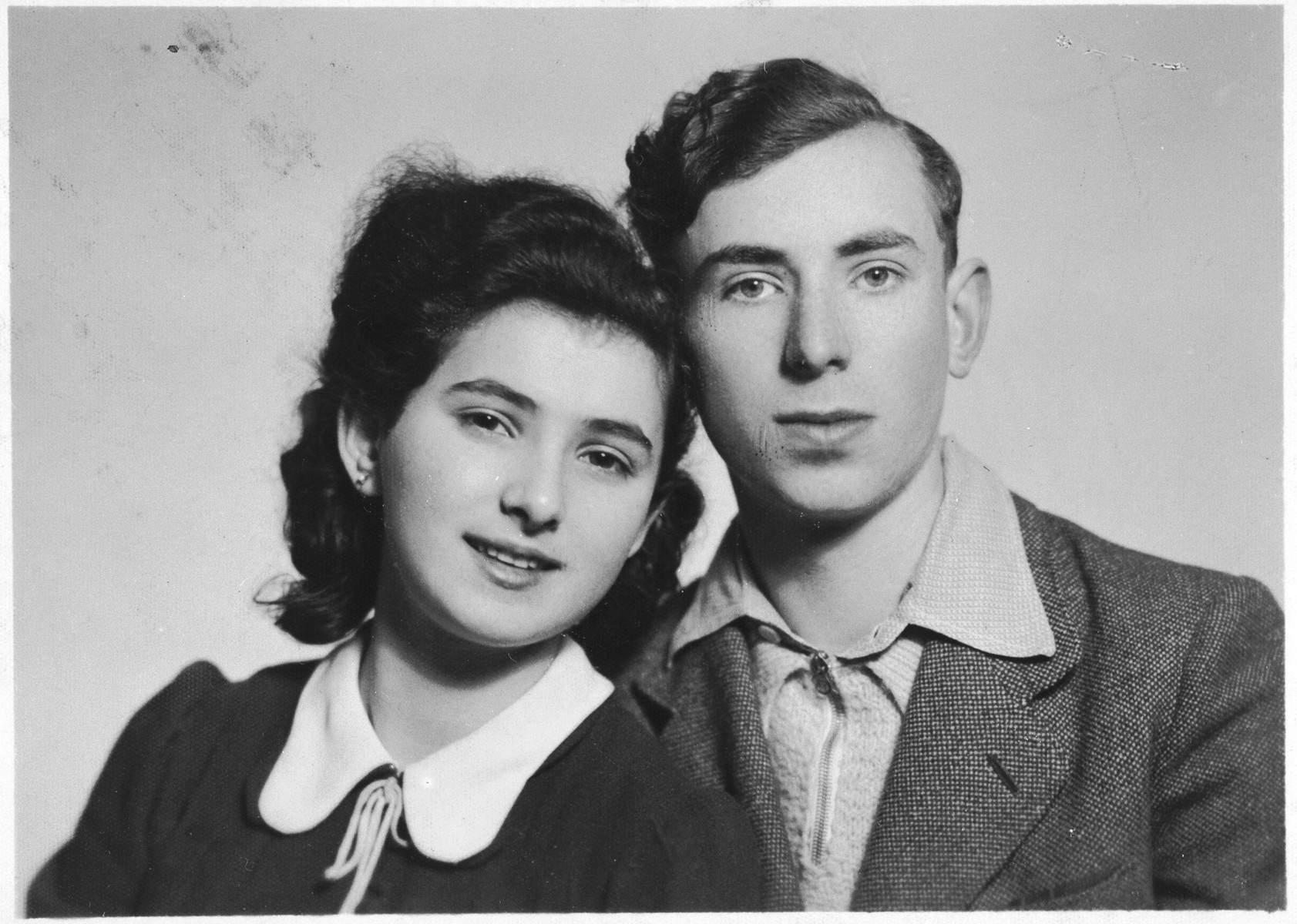 Close-up portrait of Zigi and Erma Zimmerstark (cousins of the donor) taken in the Krakow ghetto and sent to a relative in the United States.