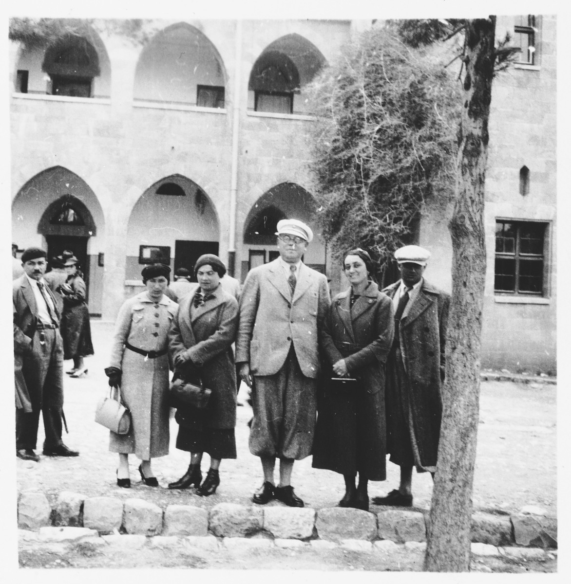 A group of Jews from Osijek, Croatia visit Palestine during the 1935 Maccabi games.

Among those pictured is Ilonka Spitzer (second from the right).