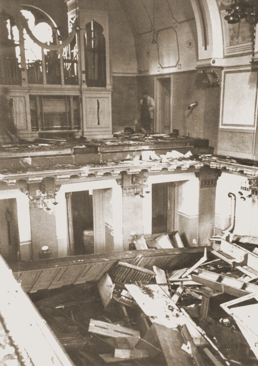 Interior of the Zerrennerstrasse synagogue after its destruction on Kristallnacht.

The cornerstone for the Zerrennerstrasse synagogue in Pforzheim was laid on June 3, 1891, and the finished building was dedicated on July 27, 1892.