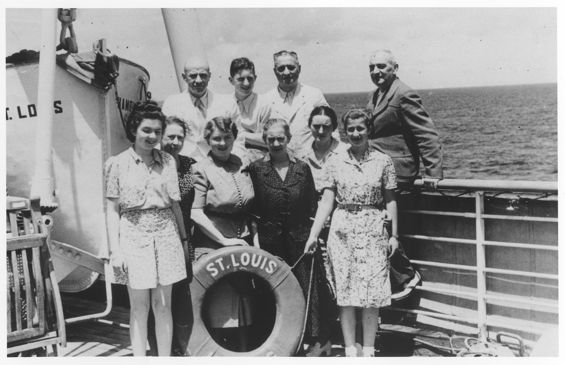 Members of the extended Heilbrun family on board the MS St. Louis.

Pictured in the front row from left to right are: Inge Heilbrun, Grete Heilbrun, Berna Heilbrun, Emma David, and Johanna Heilbrun.  In the back row are Bruno Heilbrun, Guenther Heilbrun, Norbert Heilbrun and Leon Heilbrun.