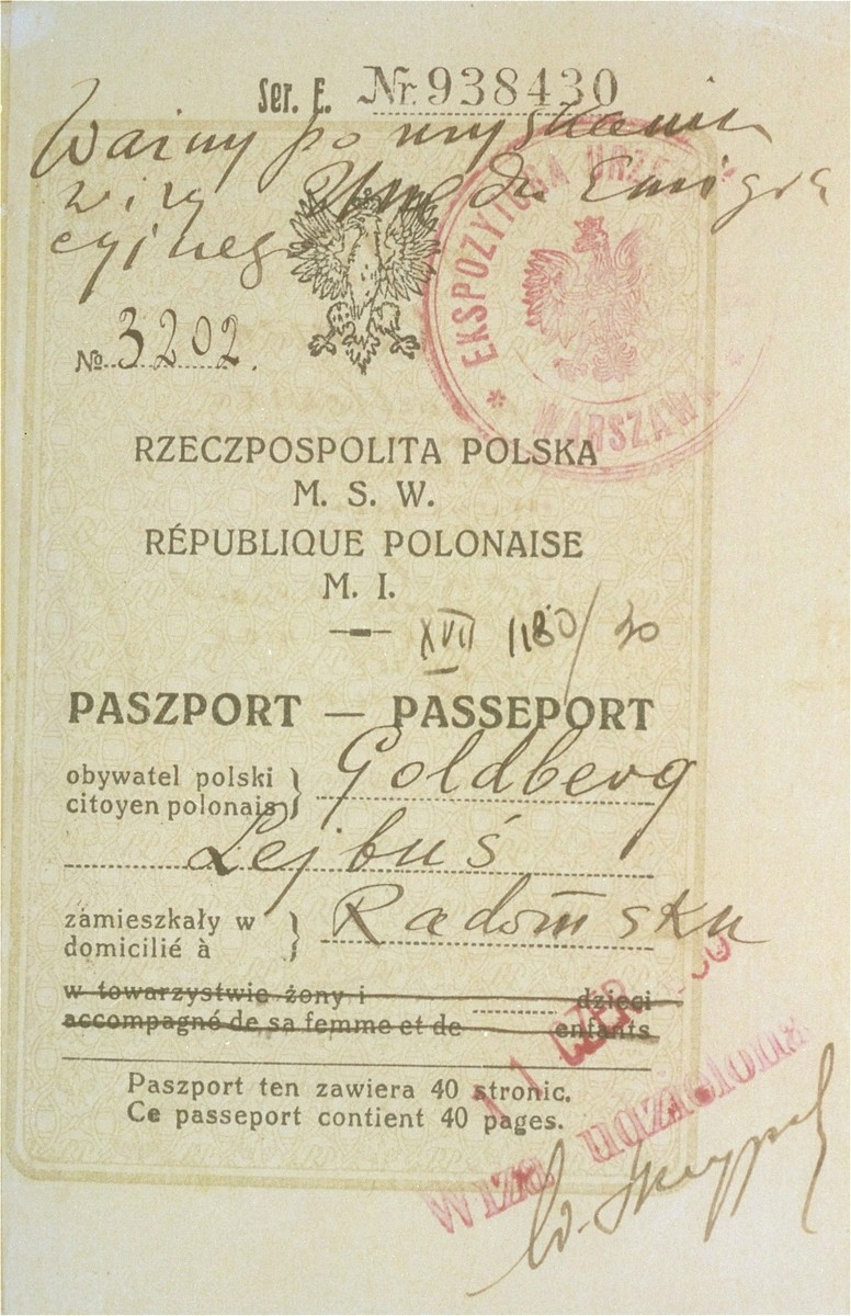 Passport of Lejbus Goldberg.
