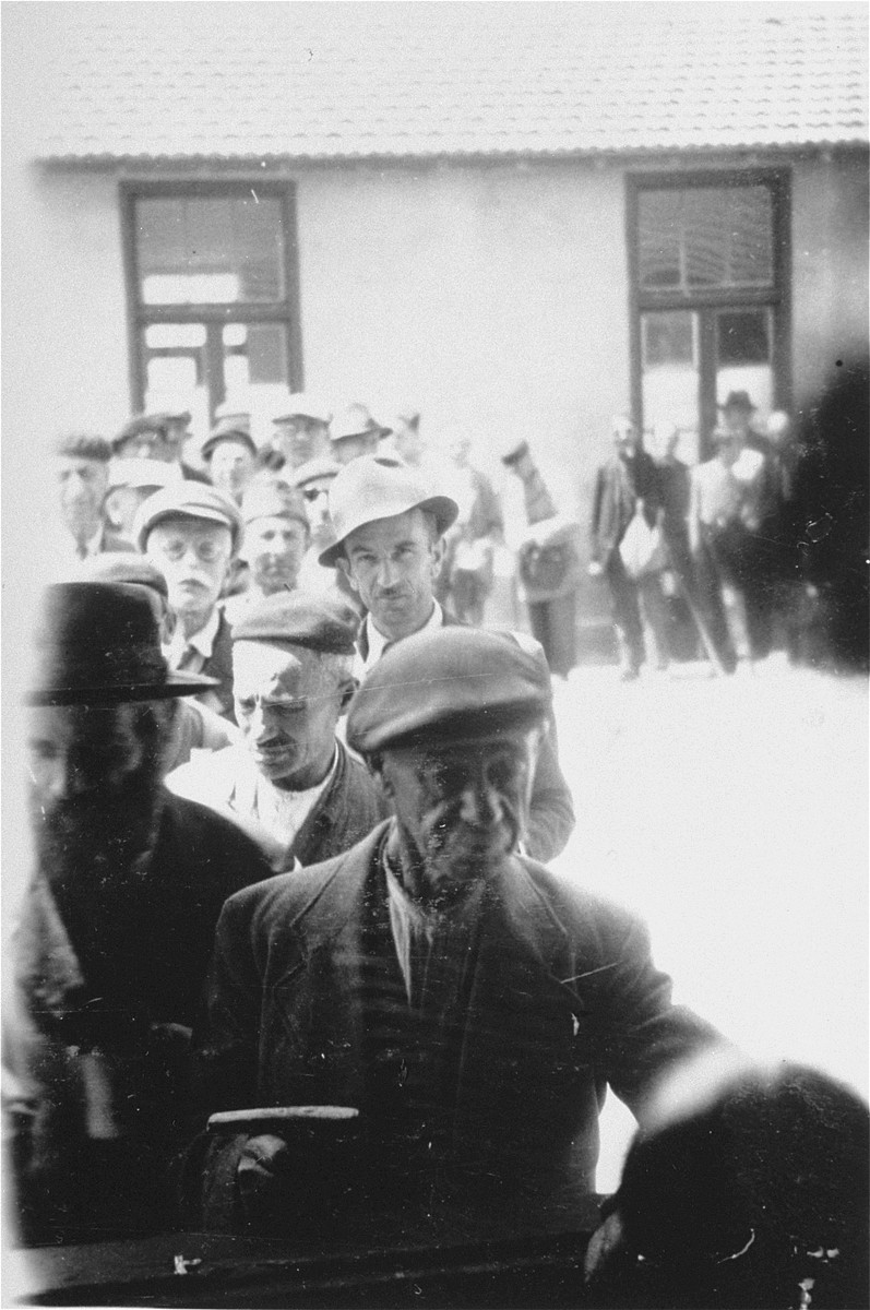 Prisoners in line for food distributed in Rivesaltes by a relief agency.