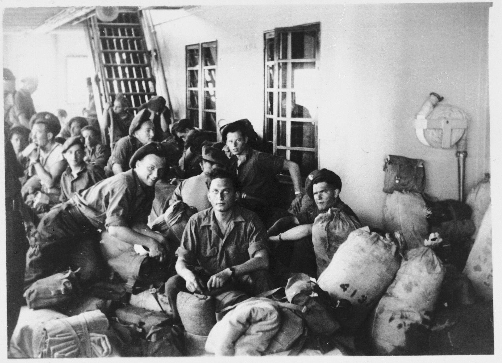 Arthur Einhorn and fellow Jewish Brigade soldiers wait in Egypt after the British disbanded the Brigade and shipped the soldiers back to the Middle East.