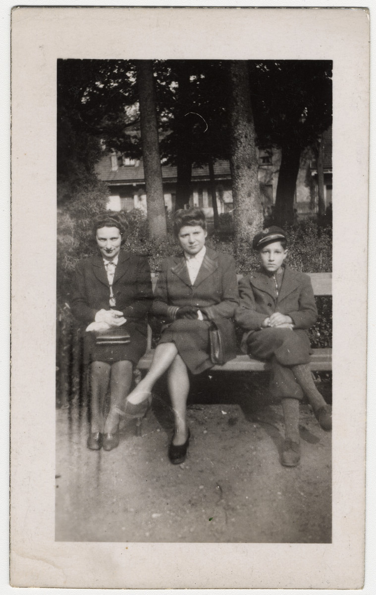 Irma Simon at left with son Steven on the right wearing his Catholic boarding school cap while in hiding. The woman in the middle is her friend "Germaine" who hid Steven and his mother for a month in Lyon, 1943.