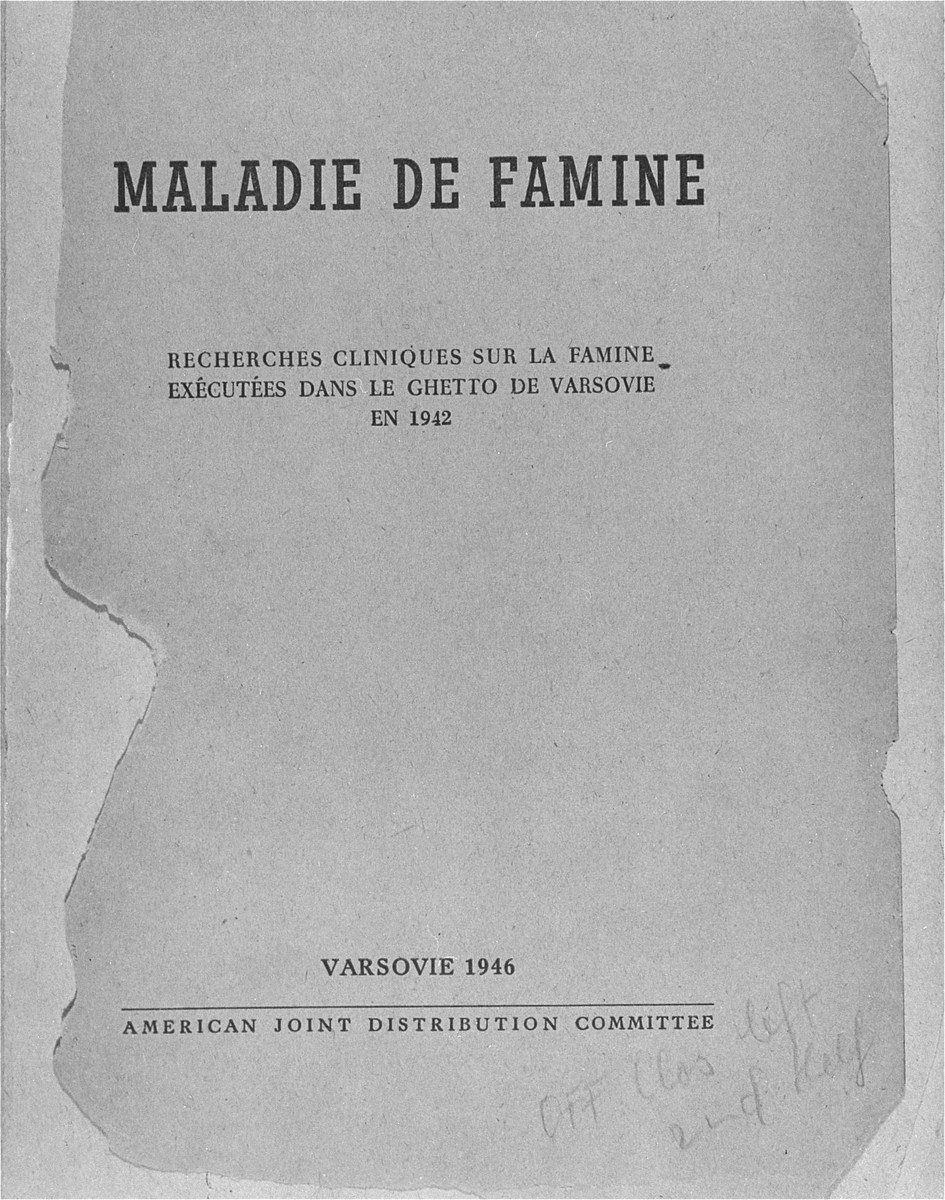 Cover page of the published medical report on starvation in the Warsaw ghetto.