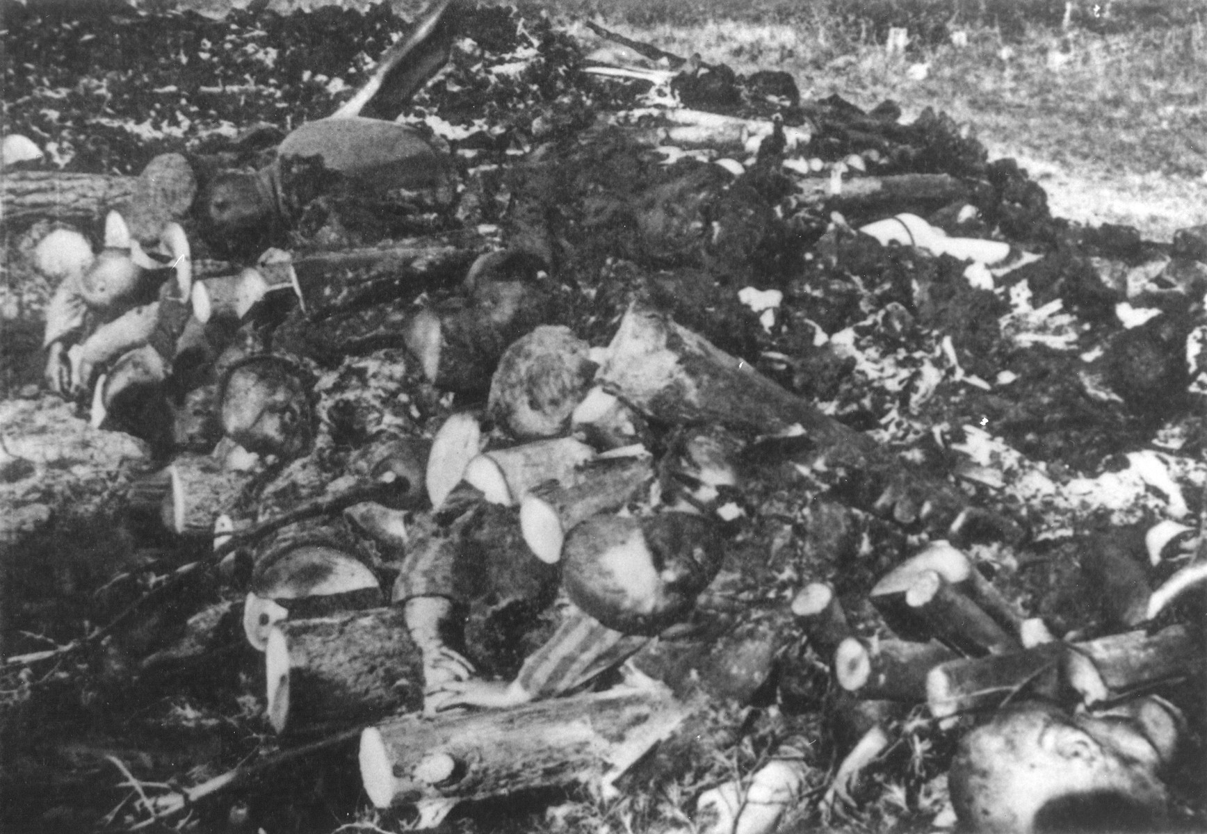 Corpses in Klooga stacked for burning.