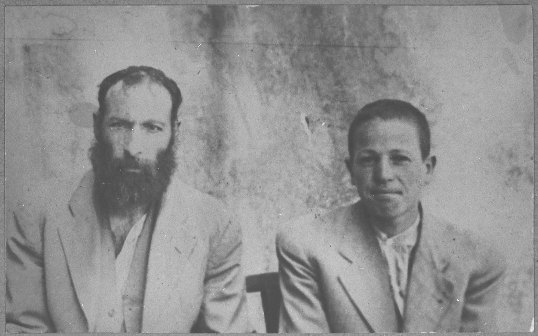 Portrait of Rafael Benjakar and his son, David.  Rafael was a Porter and David, a student.  They lived on Putnika in Bitola.
