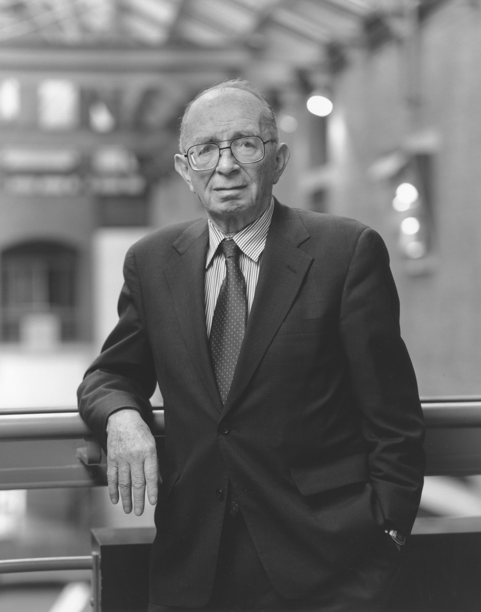 Jeshajahu Weinberg, founding director of the U.S. Holocaust Memorial Museum, poses in the Hall of Witness at the museum.