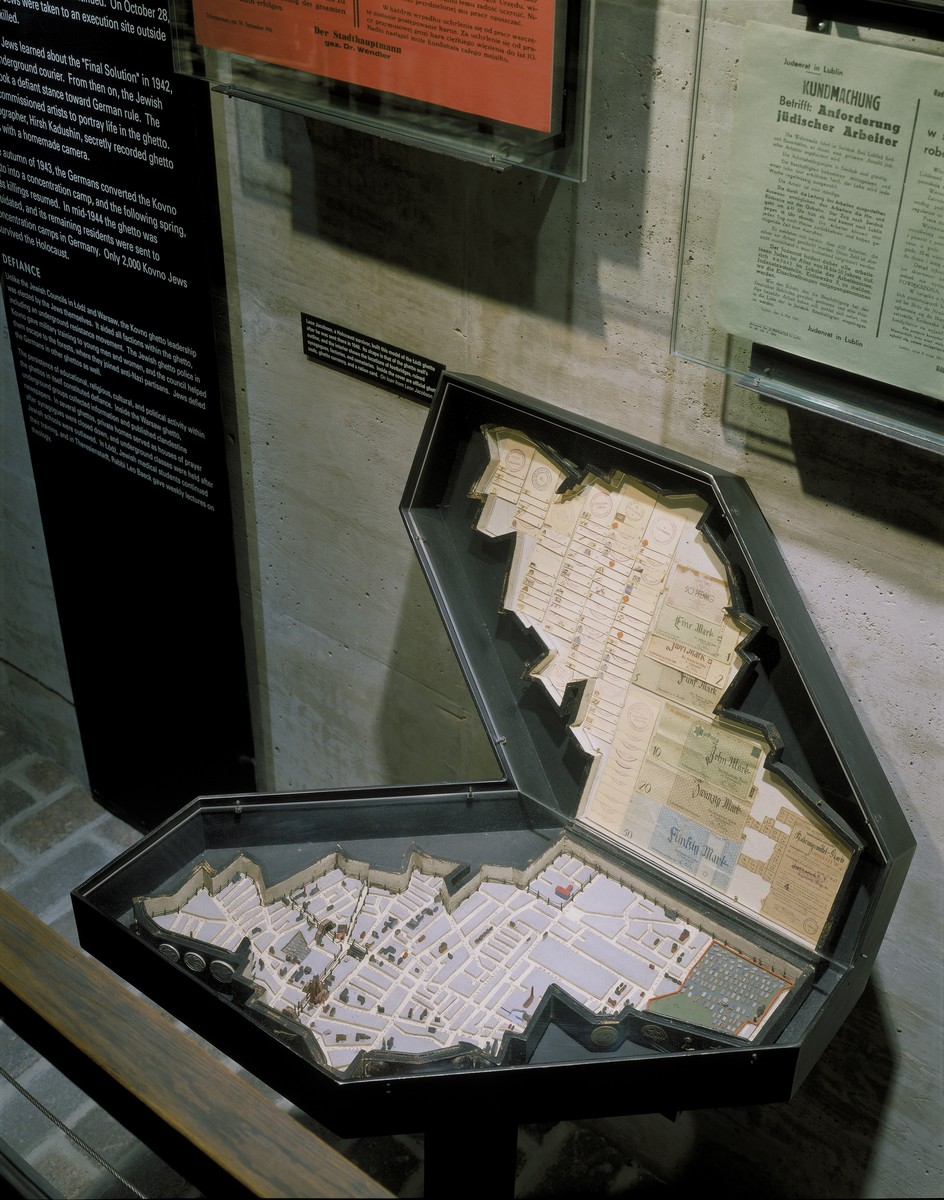 A model of the Lodz ghetto created by ghetto resident Leon Jacobson in 1940.  Jacobson was a shoemaker by training.