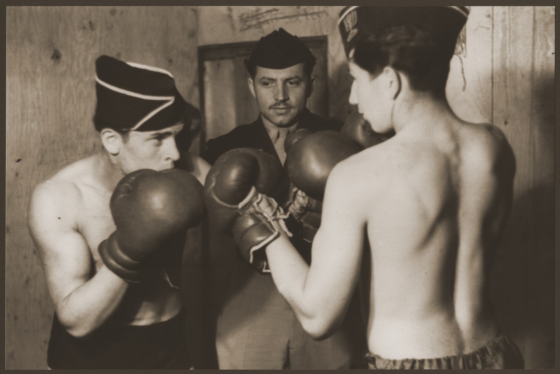 Jewish youth boxing at the Vaad Hatzala sponsored Jabotinsky Children's Home.