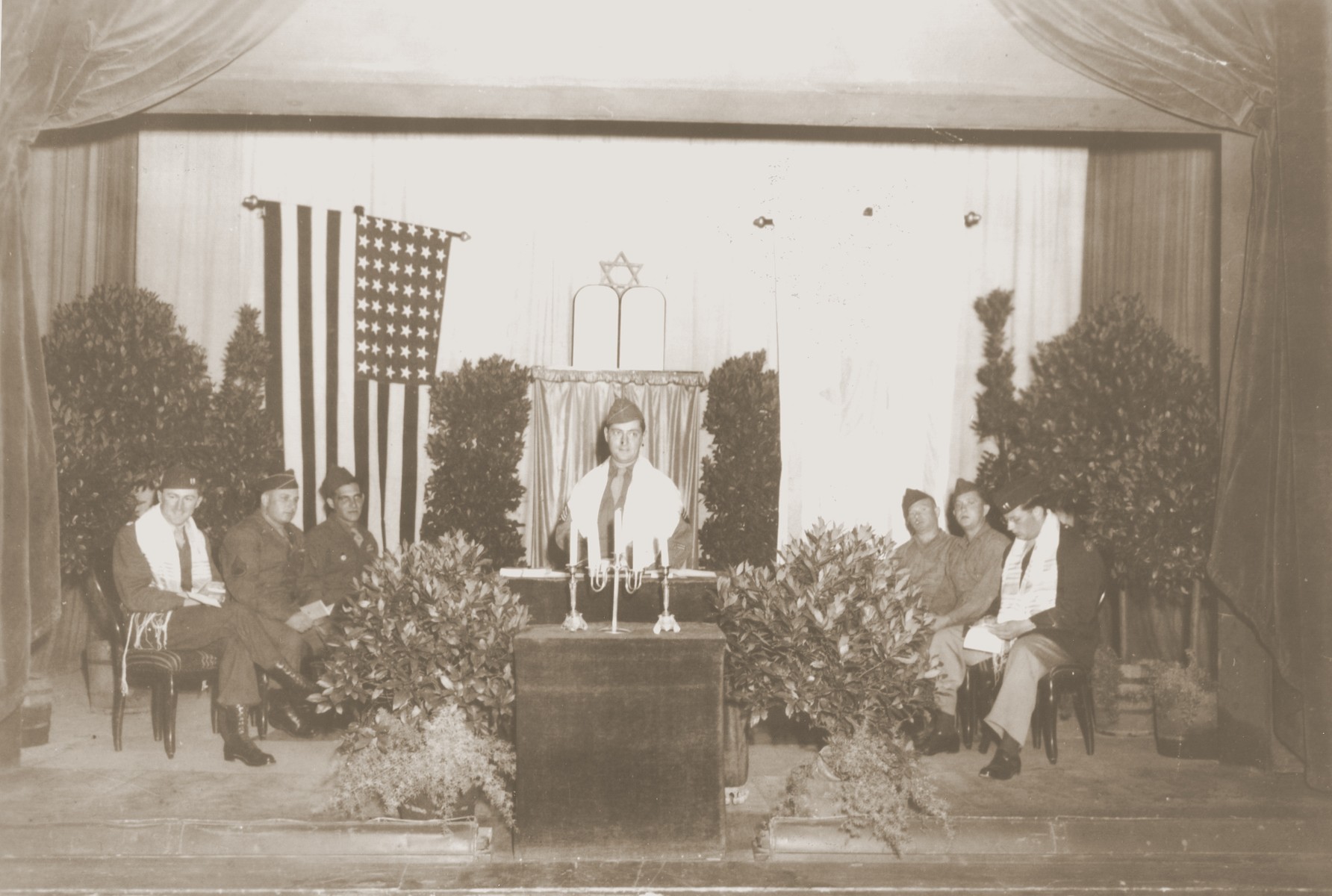 American Jewish soldiers conduct religious services in Germany.