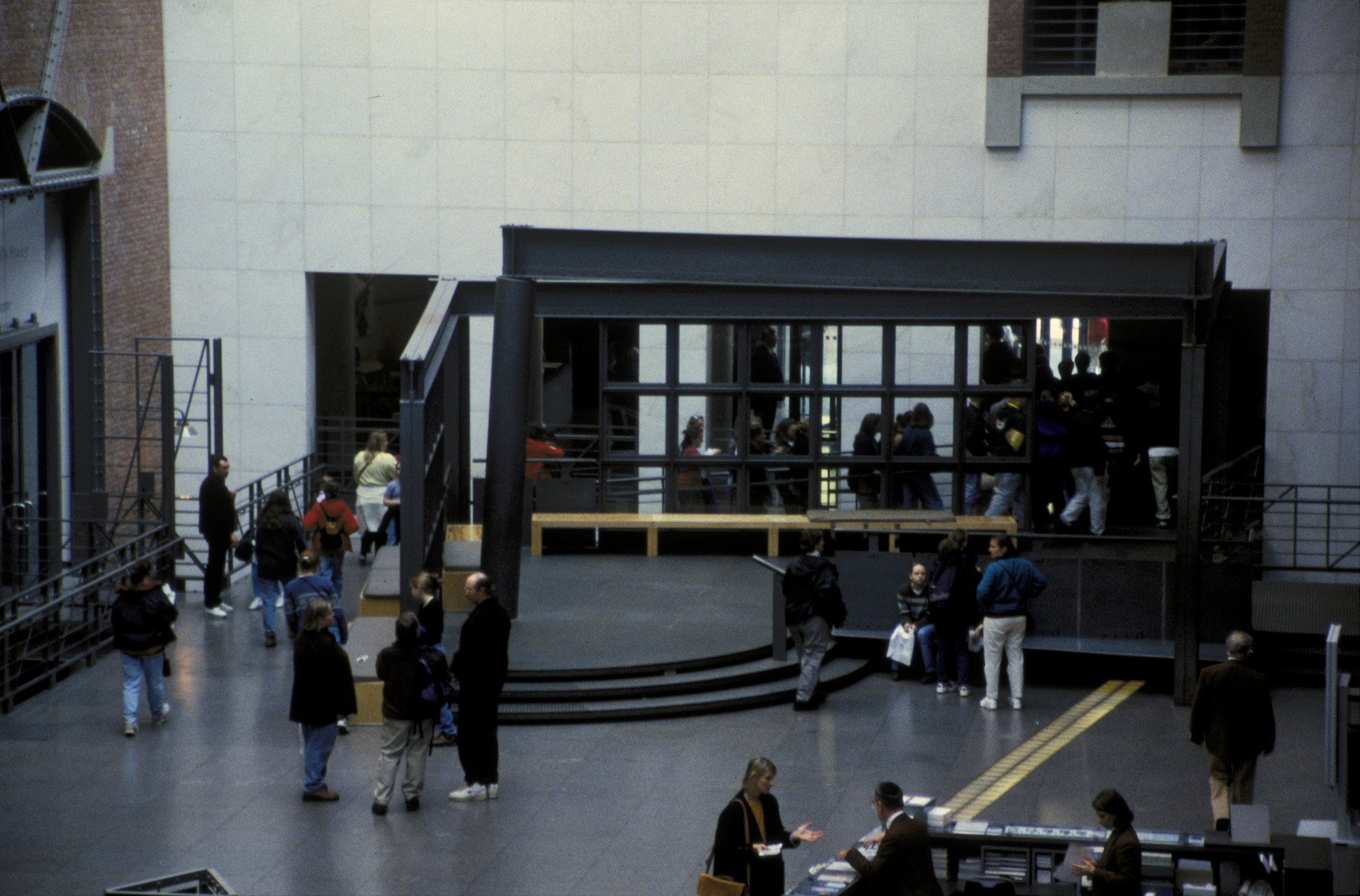 Visitors in the Hall of Witness at the U.S. Holocaust Memorial Museum.