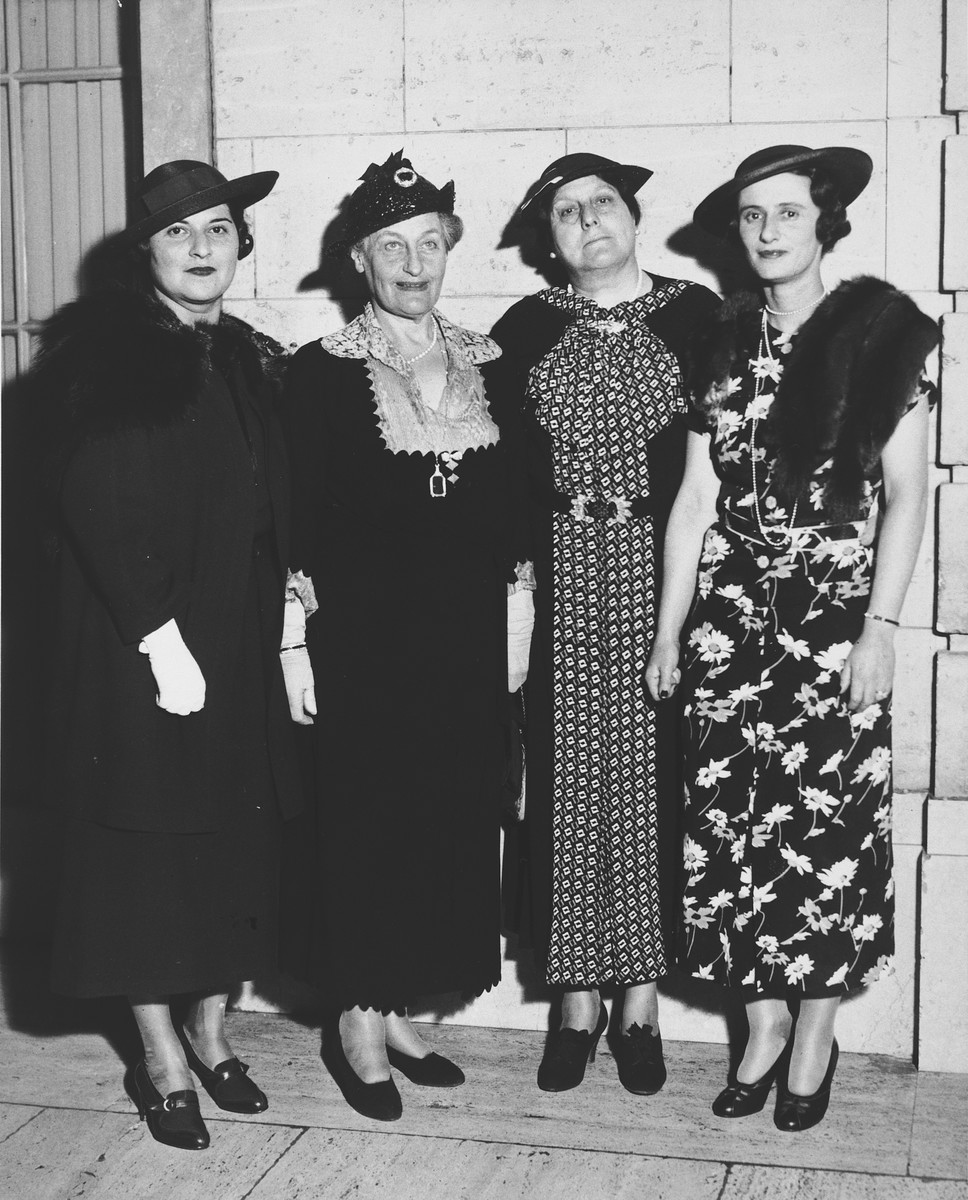 Group portrait of American Jewish women who organized a fundraising drive for the United Jewish Appeal to raise money to settle German Jews in Palestine.

The original caption reads "Prominent Jewish women organize to participate in the Greater New York Campaign of the United Jewish Appeal to raise $1,250,00 as New York's share of the $3,250,000 fund for the aid of the Jews of Germany and other lands for their settlement in Palestine.  The women have accepted a quota of $200,000."

Pictured from left to right are: Mrs. Roger W. Straus, Mrs. Felix Warburg, Mrs. Abram Elkus and Mrs. Richard Percy Limburg.