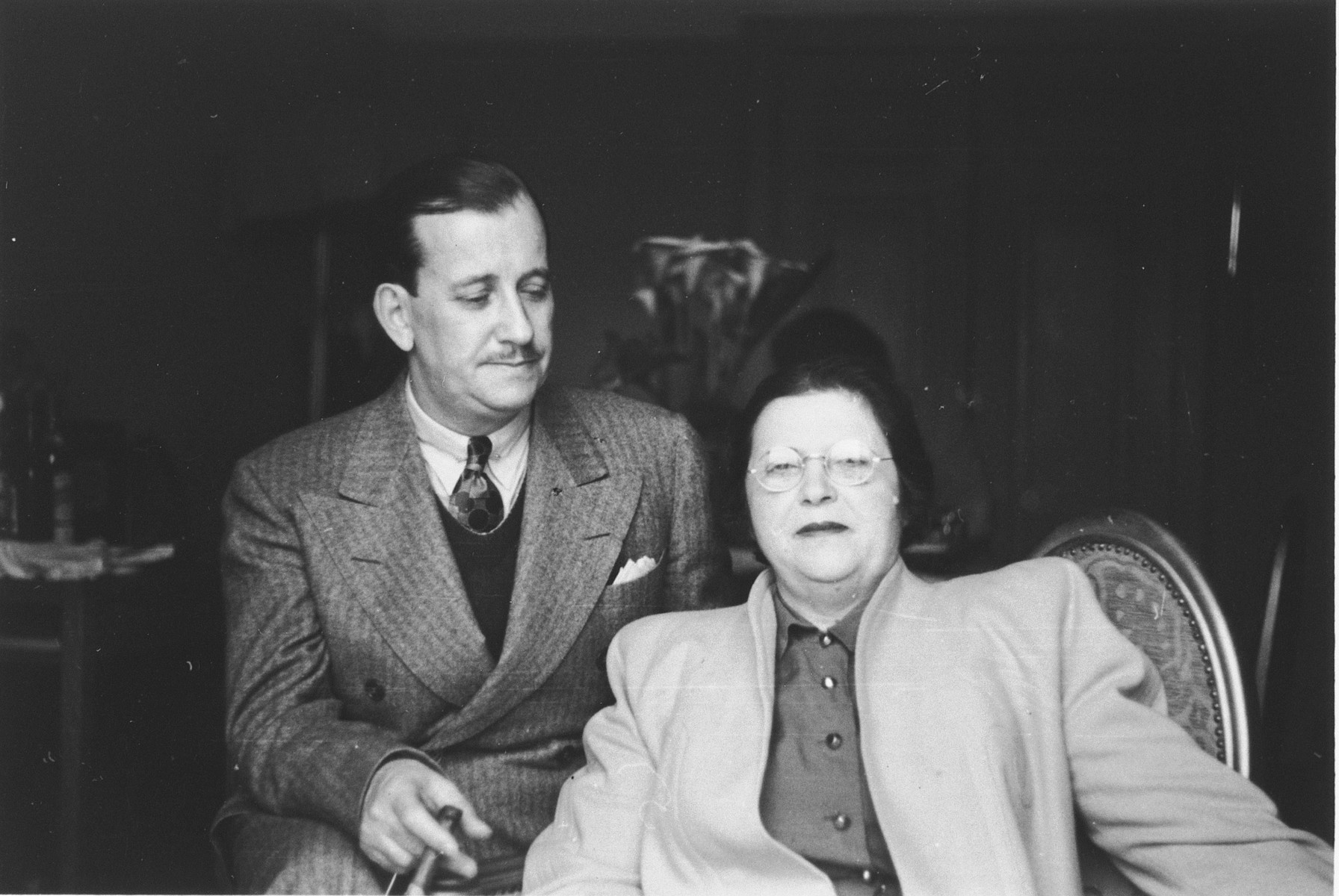 JDC executive Morris Troper and his wife at the European headquarters of the American Joint Distribution Committee in Lisbon.