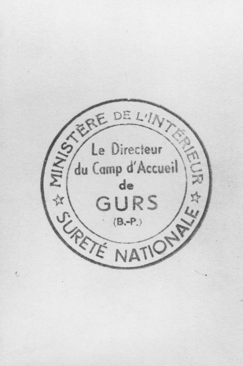 Imprint of the stamp of the director of the Gurs internment camp.