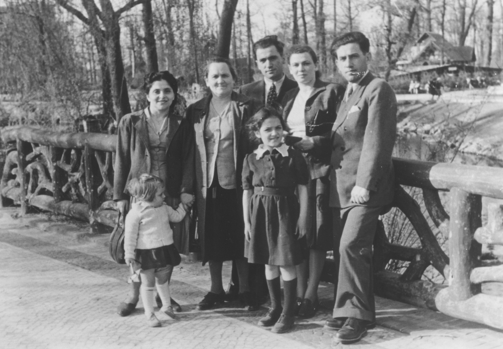 Group of survivors from Kazimierza Wielka who Shmuel Rakowski escorted out of Poland on a Bricha route.

Among those pictured are Israel Zalzman; his brother  Arye Zalman with his wife,  Bat Sheva Zalzman; and  Bat Sheva's mother, Hava Kaplan.