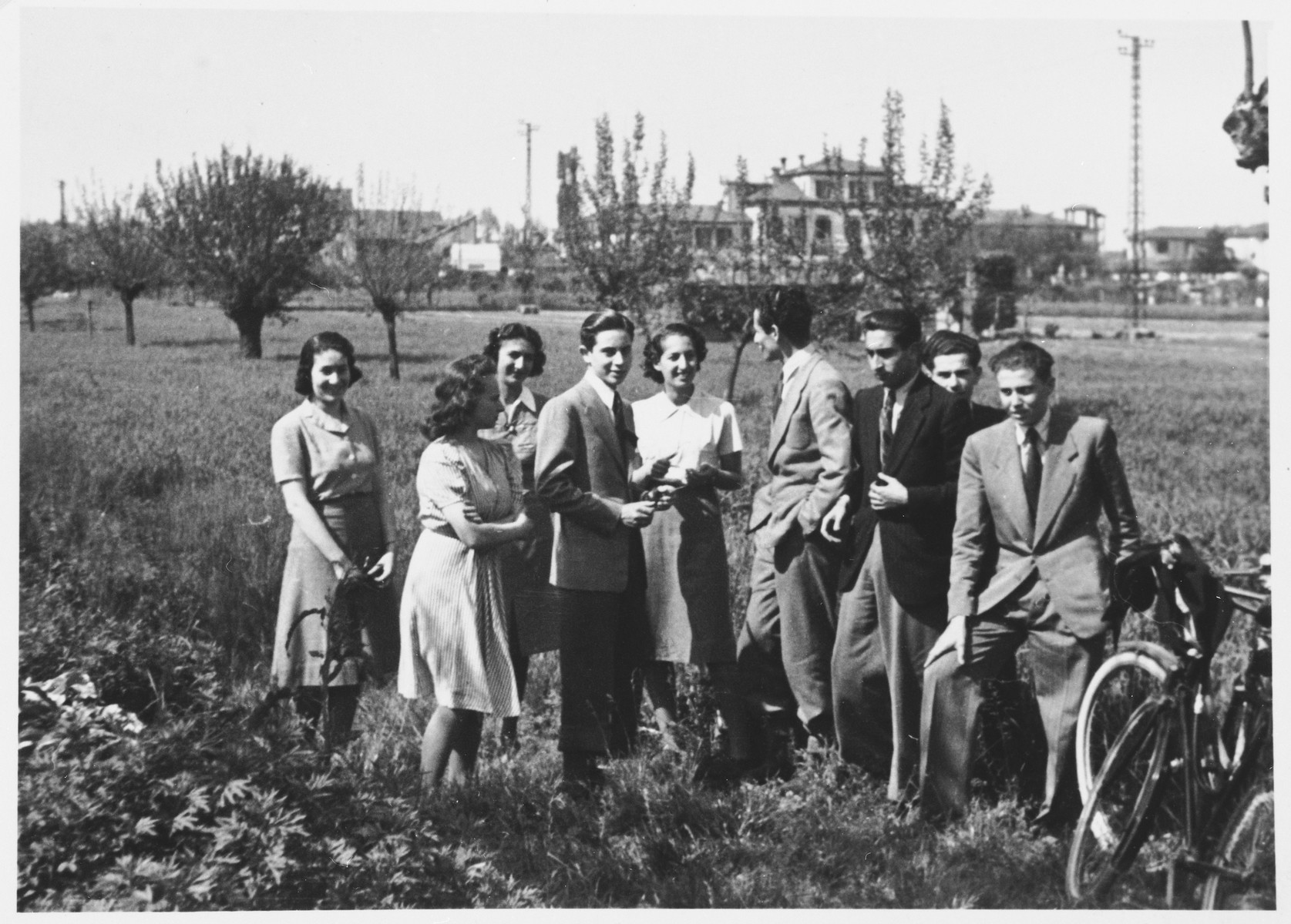 Students from the Jewish high school in Milan go for a bicycle ride in the countryside.