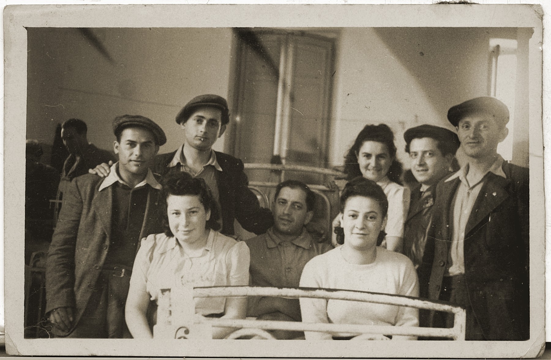 Members of Kibbutz Magshimim visit a friend in the hospital.

Yehiel Hershkowitz is second from the right.  Esther Urman is third from the right.