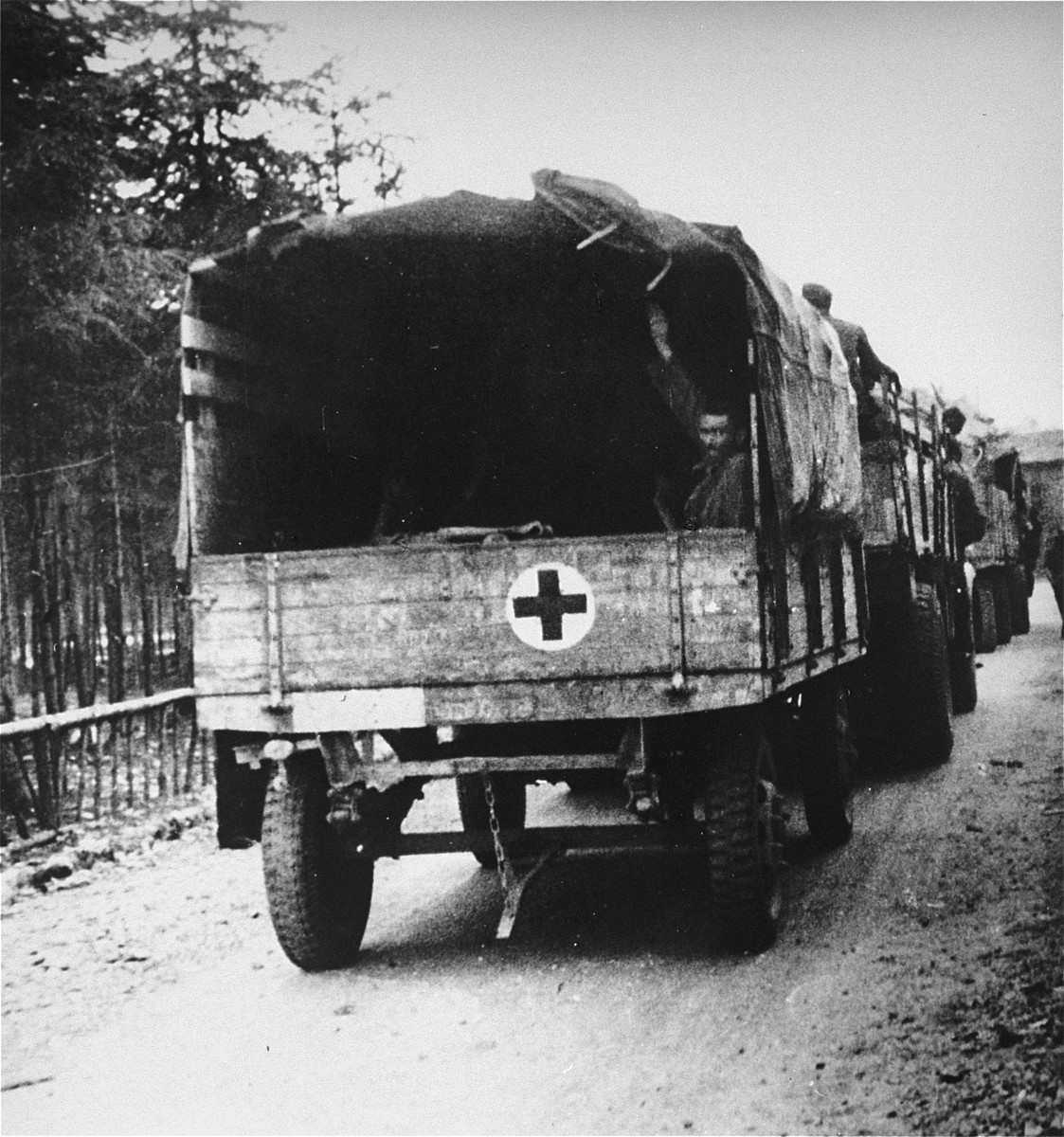 Survivors from Ebensee are evacuated to the 139th Evacuation Hospital for medical treatment.