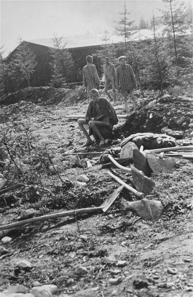 Survivors in the hospital compound in Ebensee.