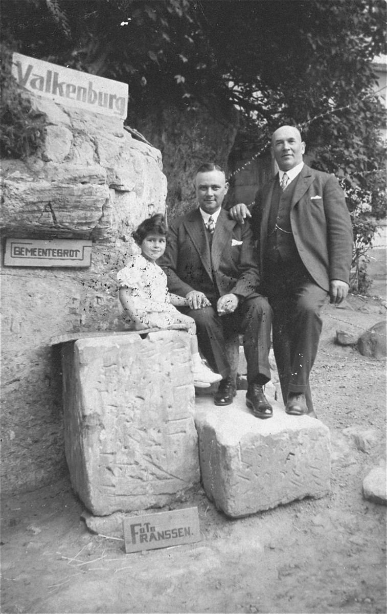 Members of the Dahl and David families on vacation in Valkenburg, Holland.  

Pictured from right to left are Emil Dahl, Heinrich David, and Ilse David.  Only Ilse survived the war.