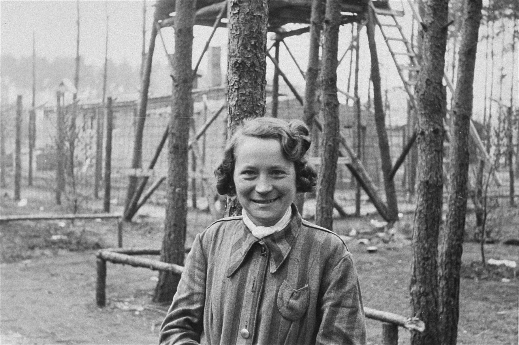A liberated female prisoner in the women's camp at Woebbelin.  This woman's husband was in the R.A.F.