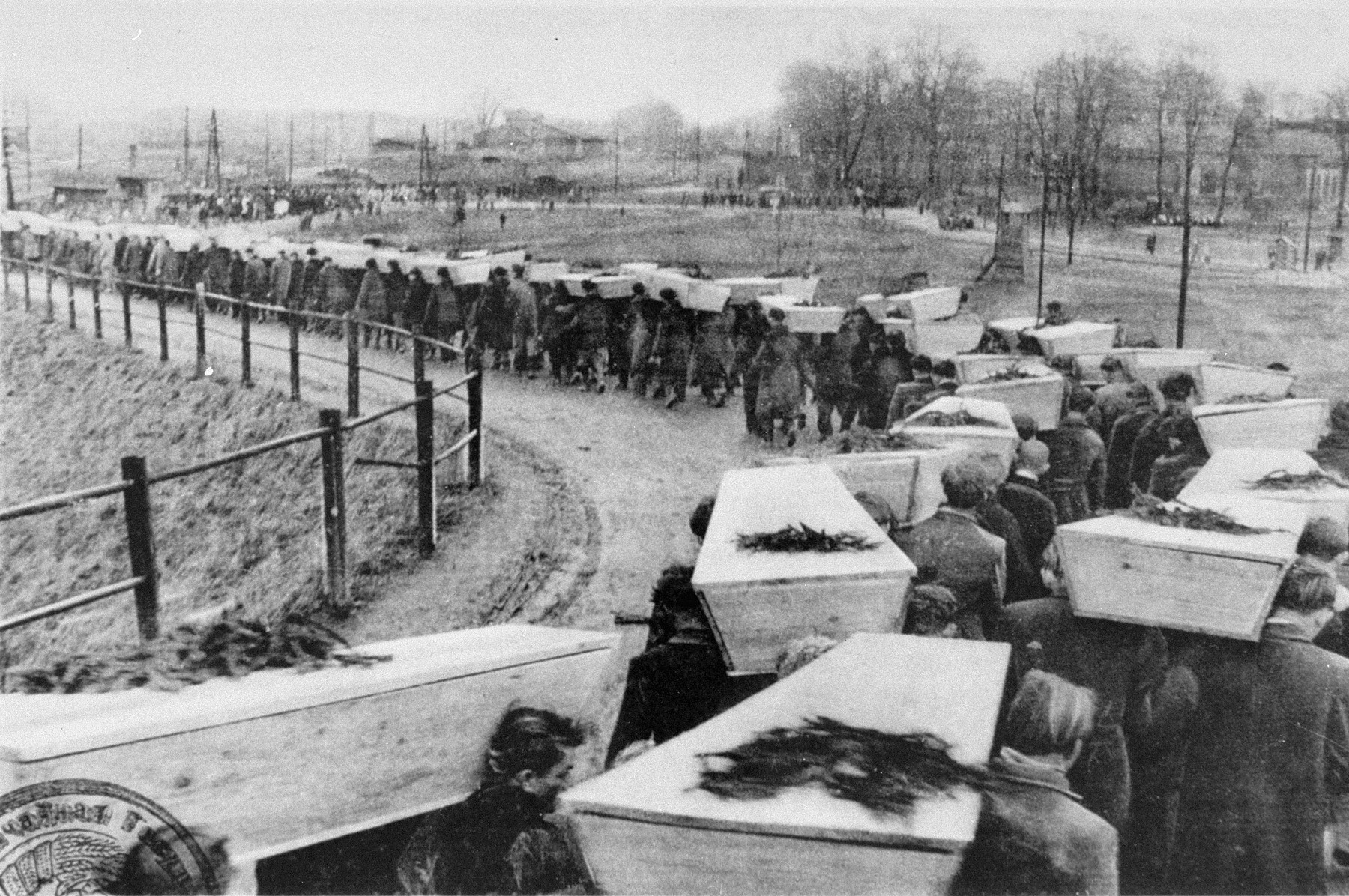 Funeral of inmates who could not be saved or who were killed by the SS before the liberation of Auschwitz.