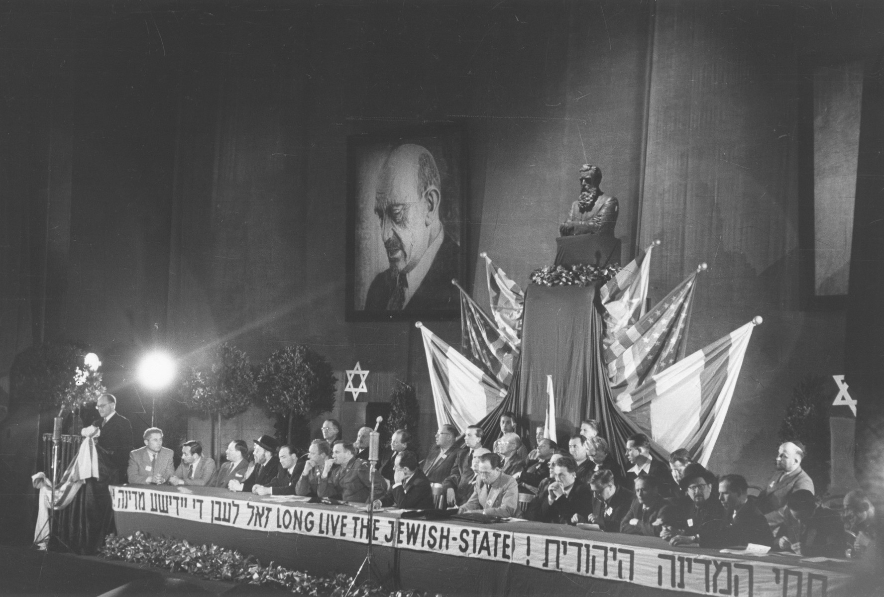 An official of the Jewish government in Palestine delivers an address to the Third Congress of the Central Committee of the Liberated Jews in the US Zone of Germany at Bad Reichenhall.