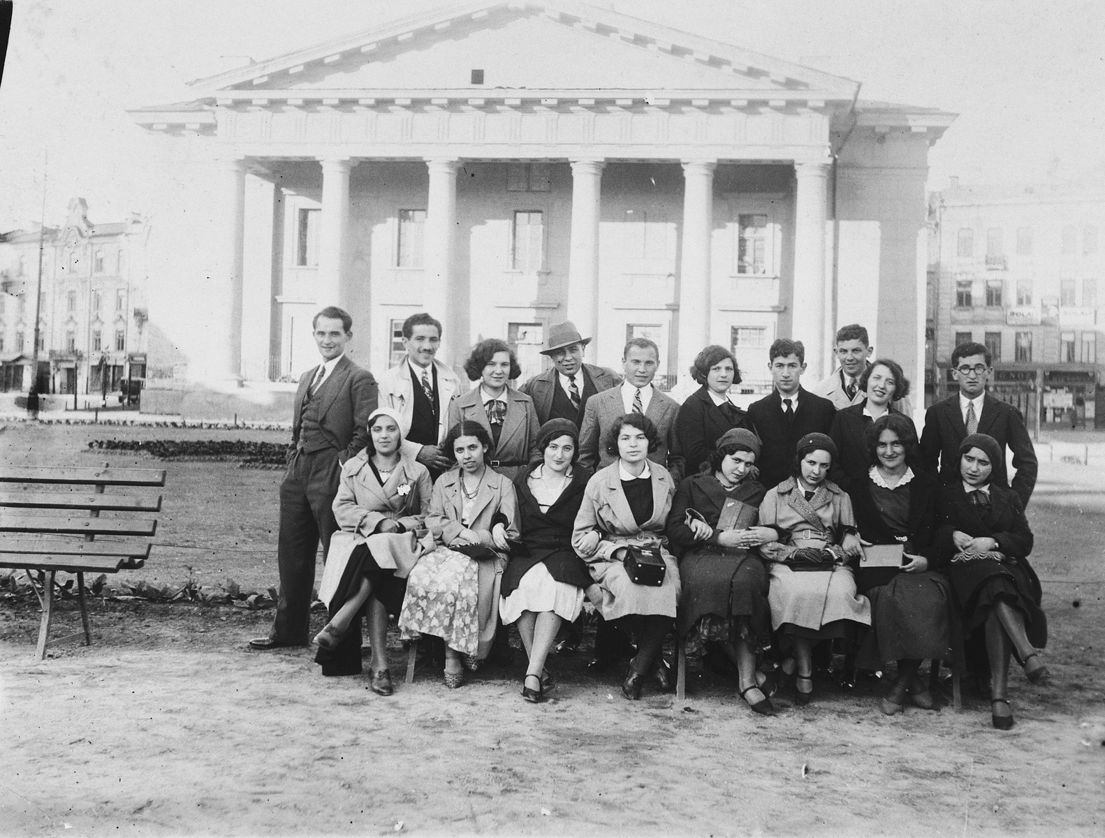 Group portrait of students of the Yiddish gymnasium in Vilna.

Among those pictured is Emma Puzarisky (front row, third from the right).