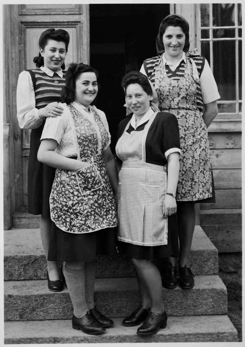 Staff of the kosher kitchen in a displaced persons' center in Sweden.

Regina Pollack is pictured at the top right.