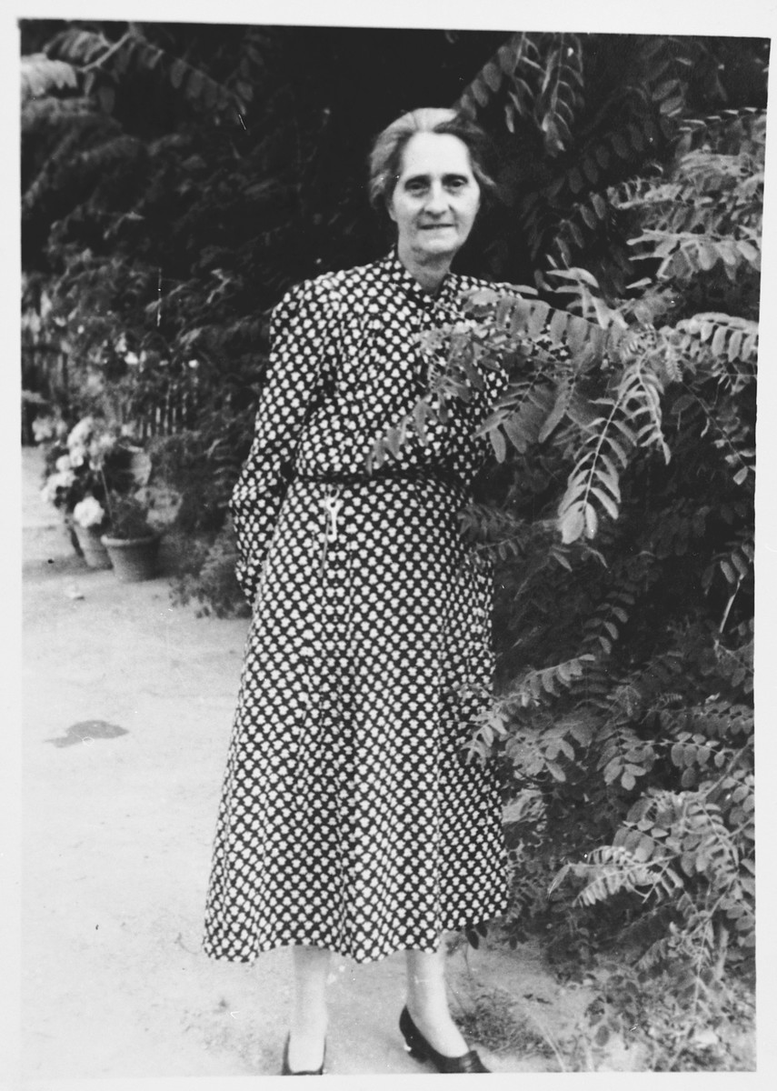 Photograph of Linda Abenaim (mother of Vanda Abenaim) taken in a garden only months before her death.