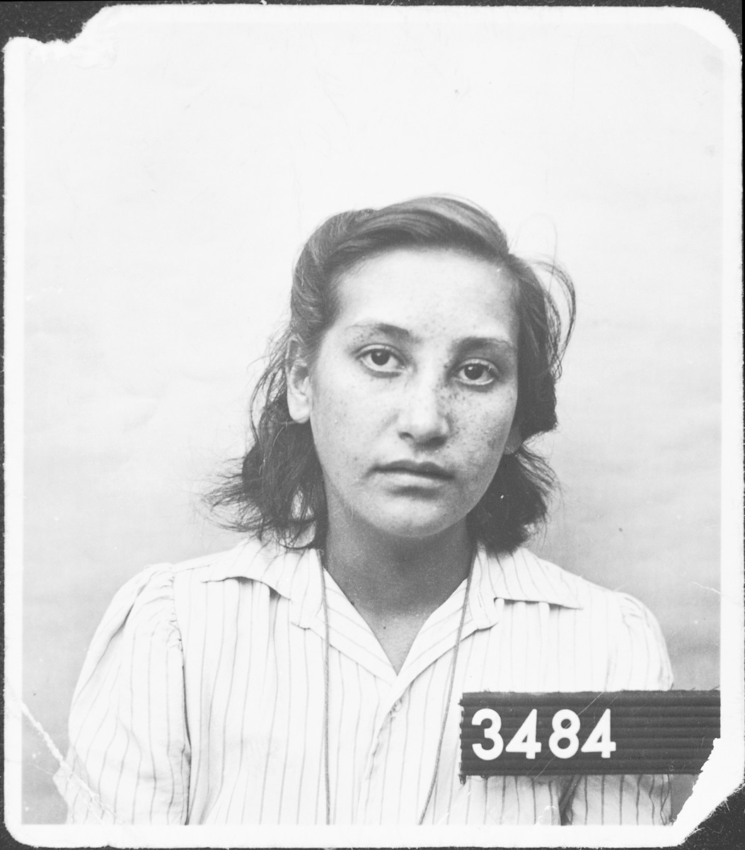 Olga Jakubovits poses for her entry photo as Jewish refugee in Malmo, Sweden.