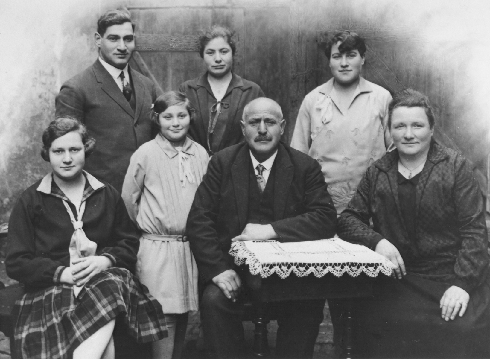 Portrait of a German-Jewish family.

Among those pictured are Rosalie and August Trum with their five children: Else, Ernst, Alice, Rosel and Erna.  This is the biological family of Erna Gottschalk, later she was adopted by Gustav and Henriette Gerson.