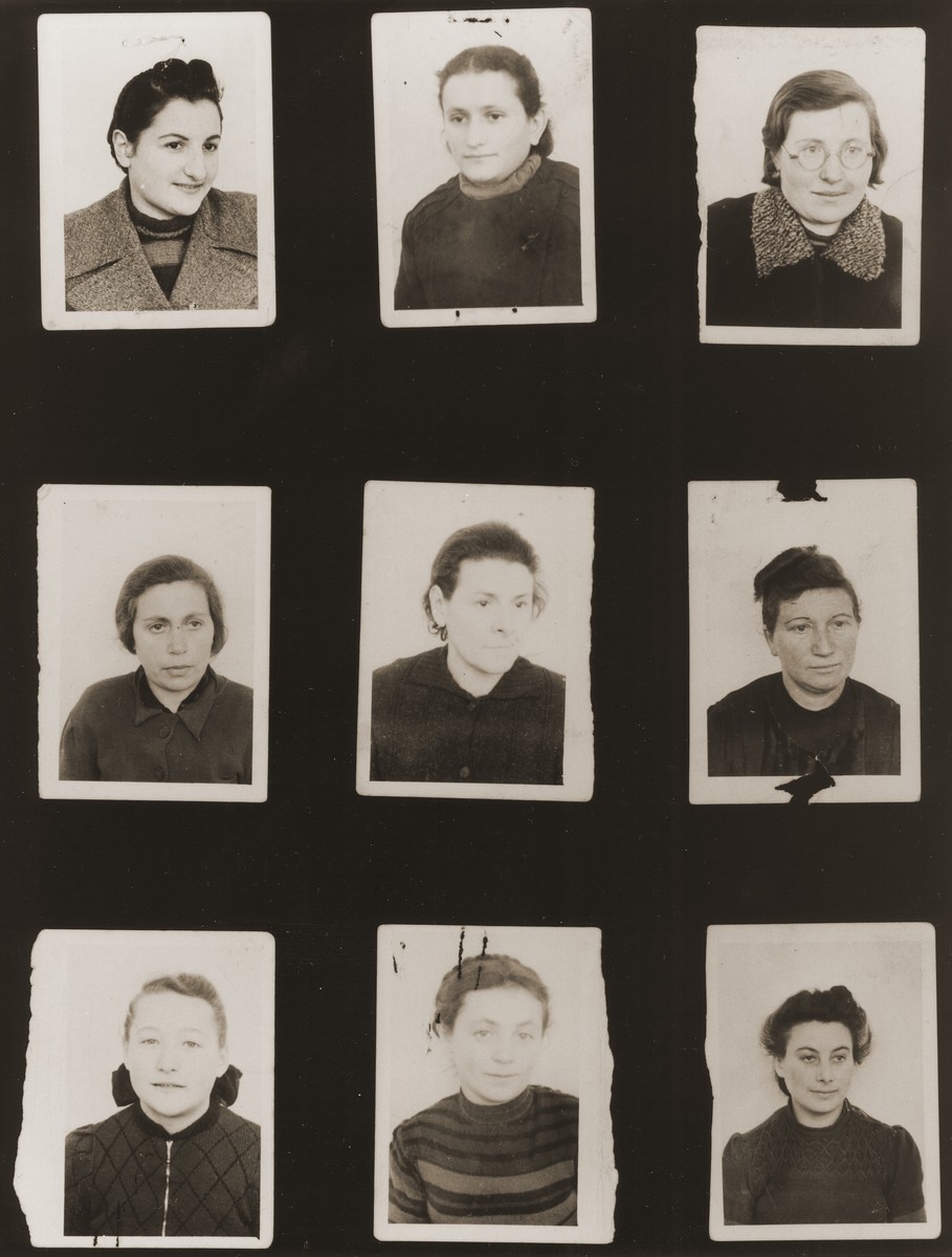 A sampling of the more than 300 identification card photos of local Jewish residents that were found on the floor of the Gestapo headquarters in Biala Rawska in January 1945.  

They were discovered by Leon Sztubert, a Jewish survivor from the town, who spent the war in hiding in a nearby forest.

Pictured (from the top row left and moving across each row) are Sarah Goldberg (b. 1922); Helena Borensztajn; Reva Kleinman (b. 1915); Kreindl Freidl ?; Chana Gilbart (b. 1905); Bluma Nechama Warszawski; woman from Zgierz; Tzerel Rozenberg (b. 1915); and Ruchl Fredman.
