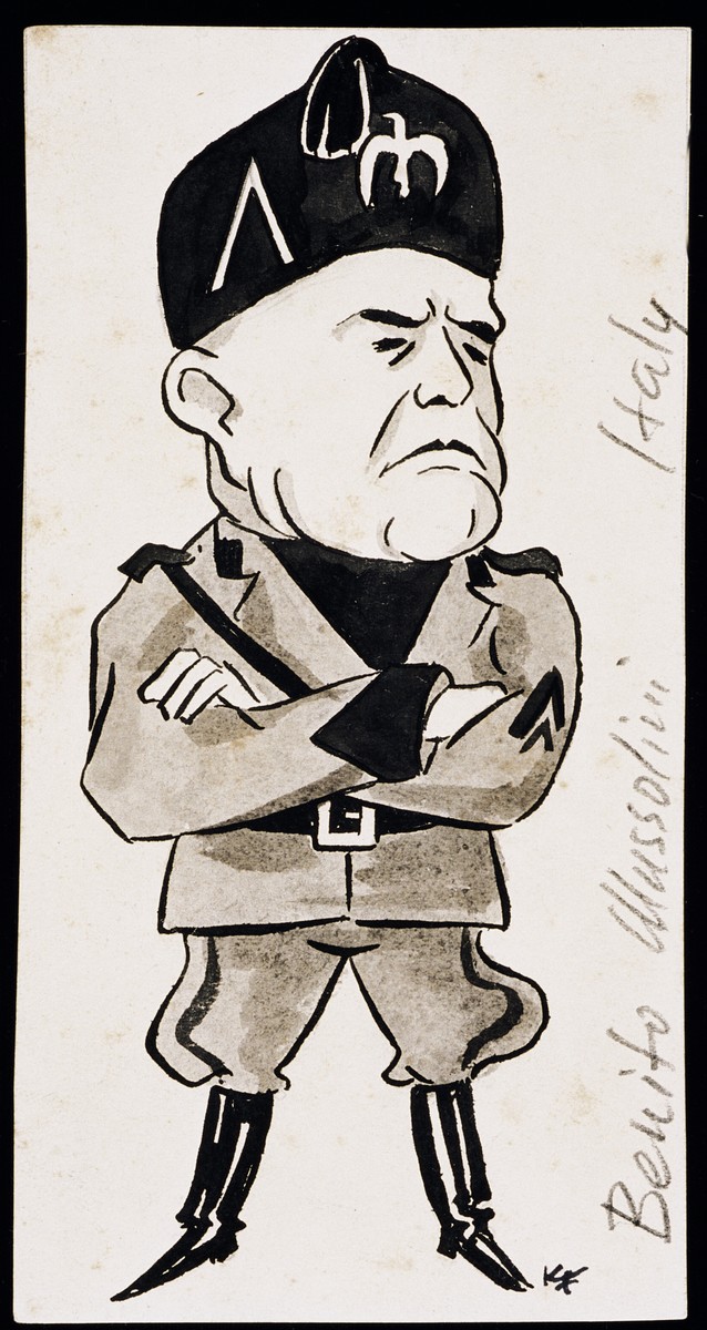 Caricature of Benito Mussolini, as part of "World War II Personalities