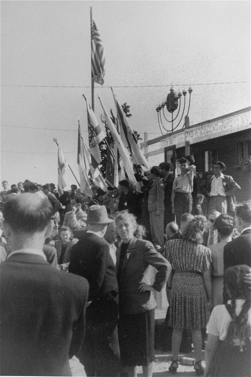 Residents of the Schlachtensee displaced persons camp celebrate Israeli Independence Day.