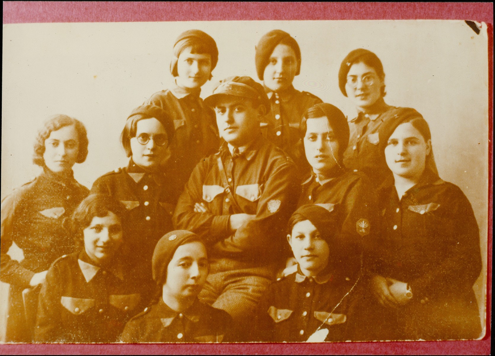 Members of the Betar Zionist youth group. 

Pictured include Shoshana and Tzipora Hutner.