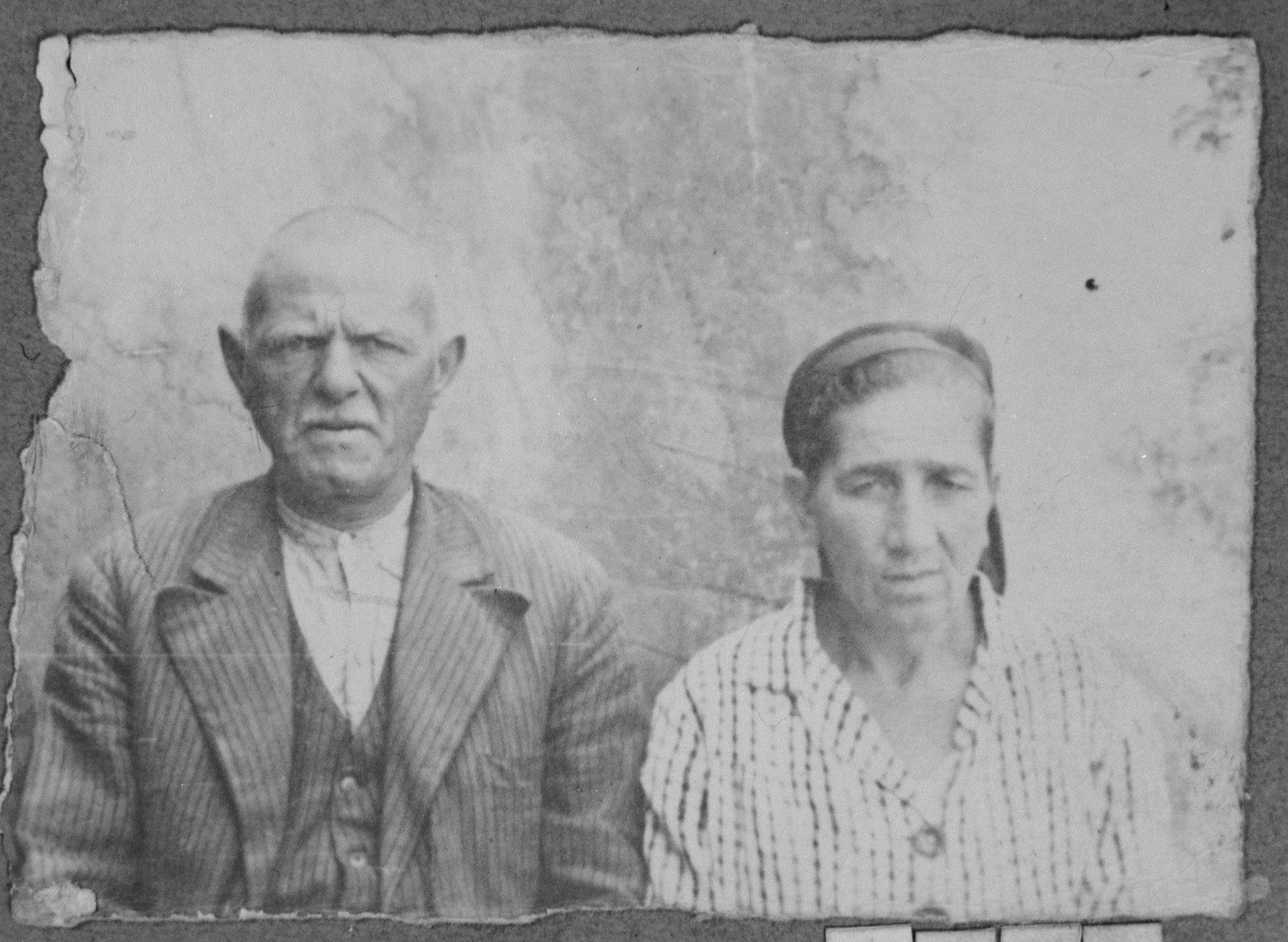 Portrait of Yakov Faradji and his wife, Palomba.  Yakov was a rag dealer.  They lived at Alimpika 14 in Bitola.