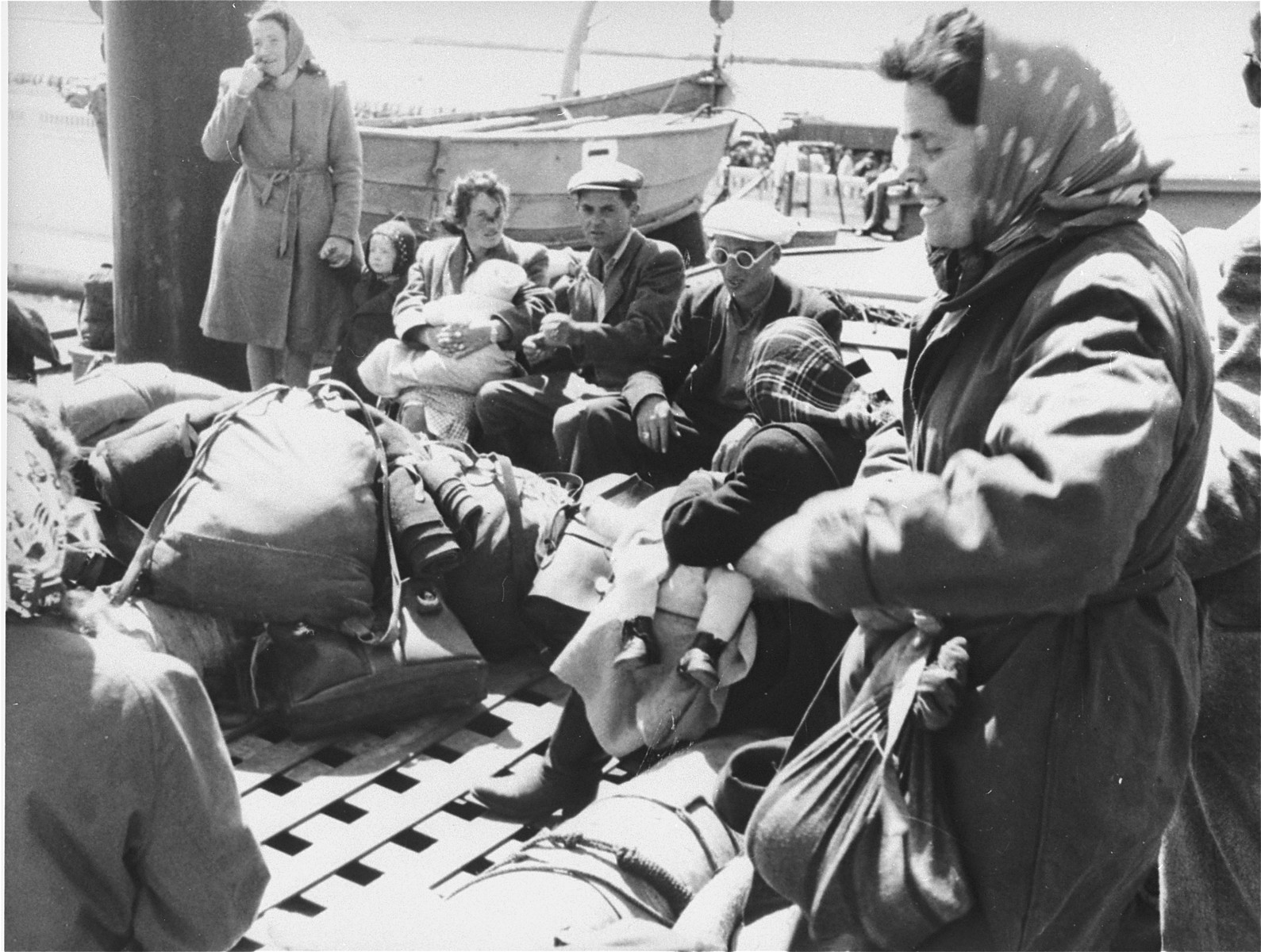 Exodus 1947 refugees on board the President Warfield, which is docked at a quay in Sete's harbor.