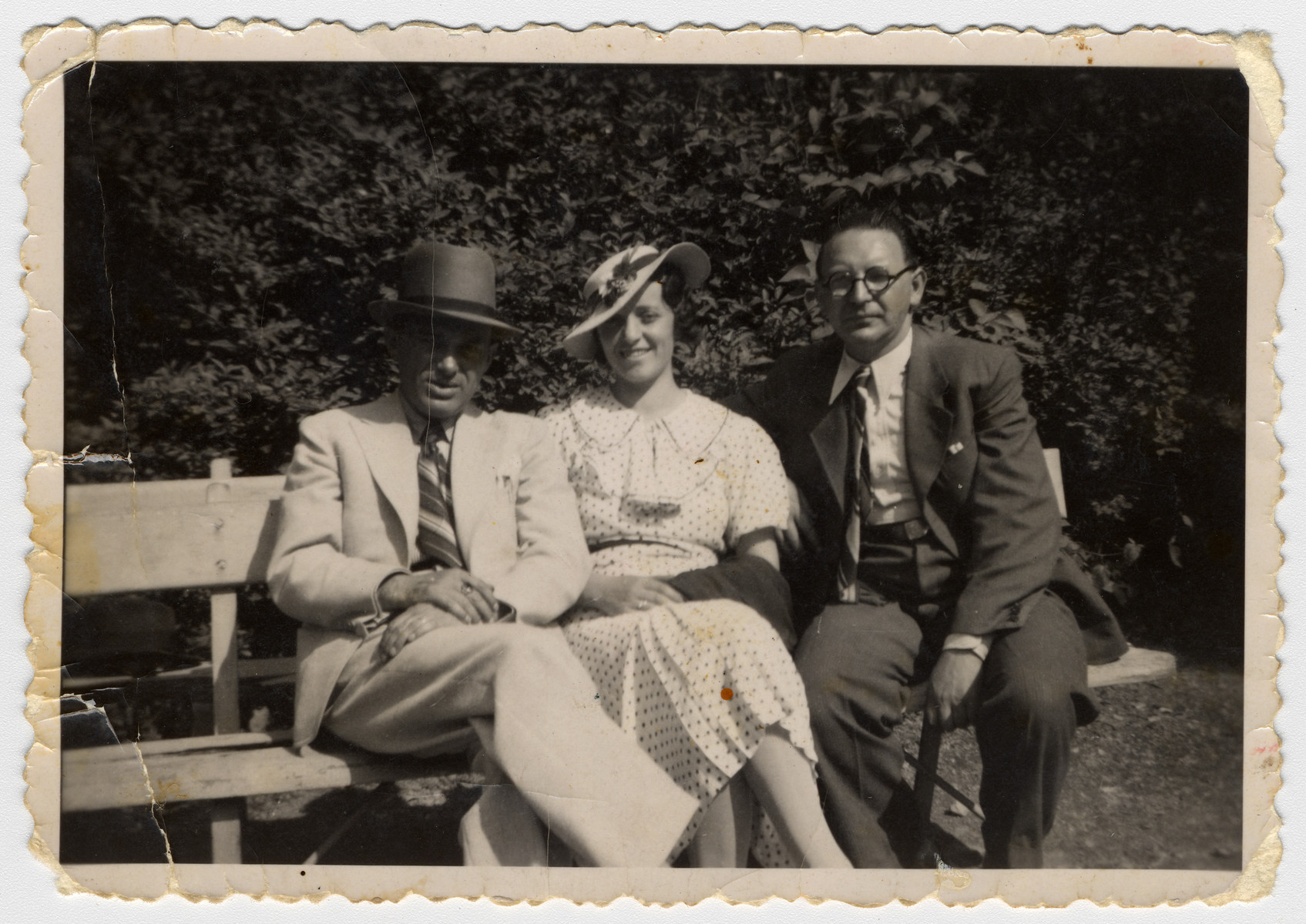 Three Hungarian Jews sit on a park bench in Budapest.

Pictured on the far right is Izso Stern.