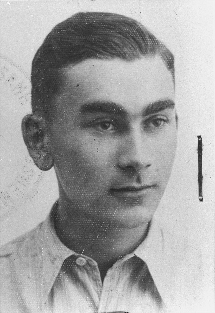 Identity card portrait of Naftali Saleschütz that was affixed to his ghetto work permit.