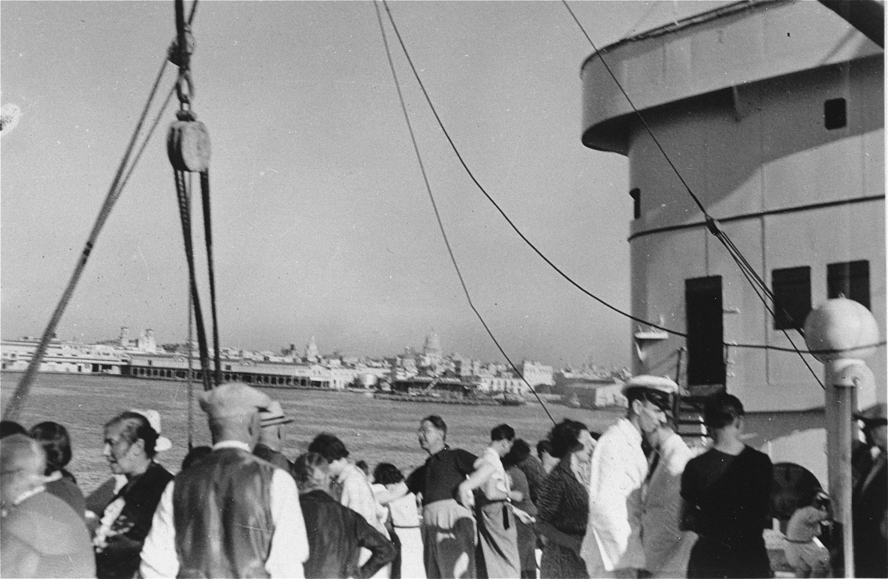 Passengers aboard the MS St. Louis in Havana harbor.   

From a photo album belonging to St. Louis passenger Moritz Schoenberger.