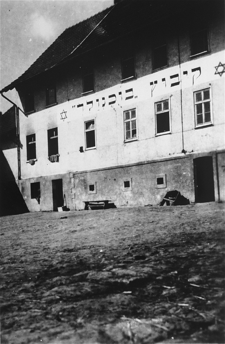 View of the main building at the Kibbutz Buchenwald Zionist collective in Geringshof, Germany.