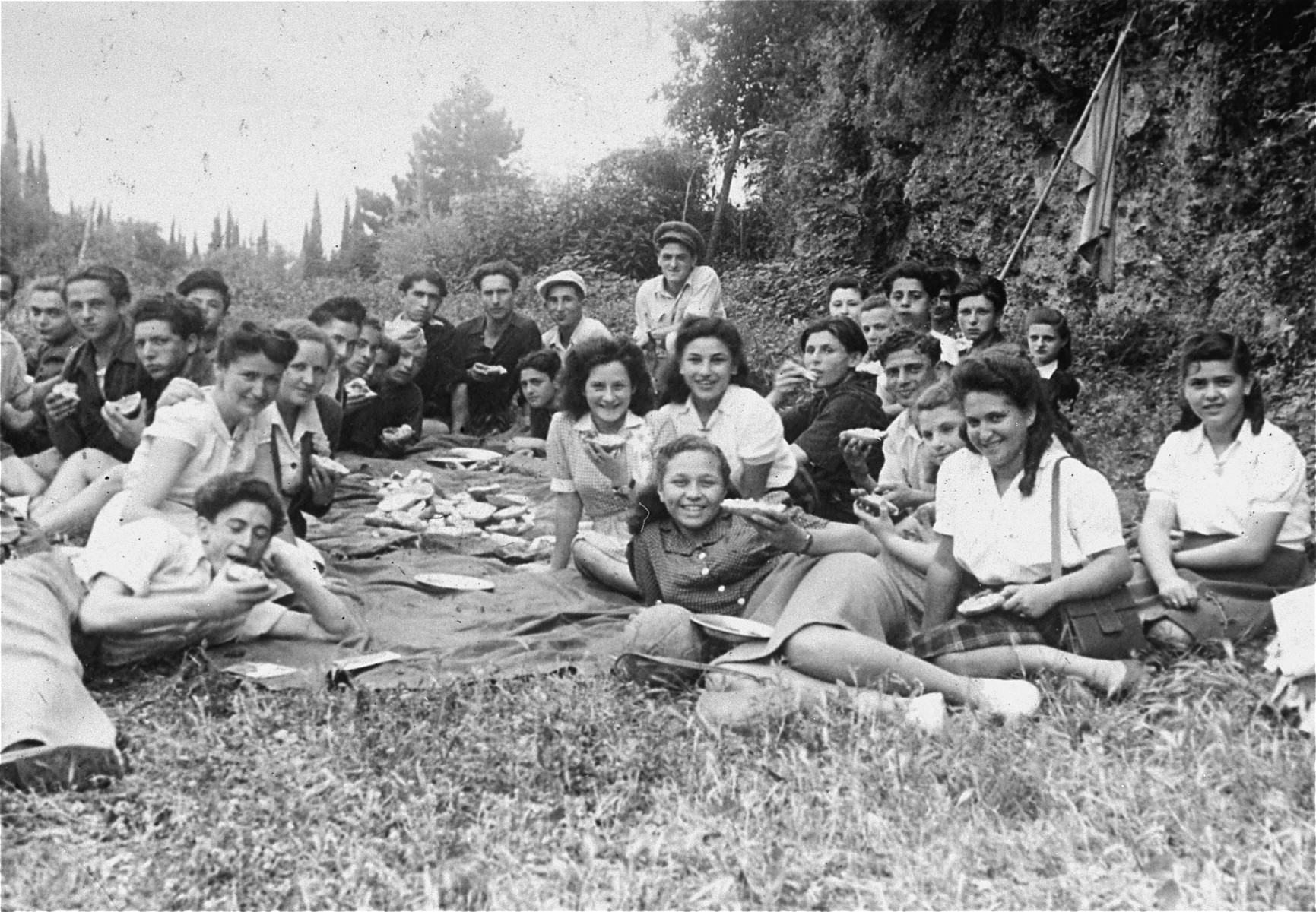 A group of young DPs from Cremona on an UNRRA-sponsored trip to Selvino, Italy, in the Italian Alps.

Among those pictured is Ernest Schnittlinger (far left, in the back).