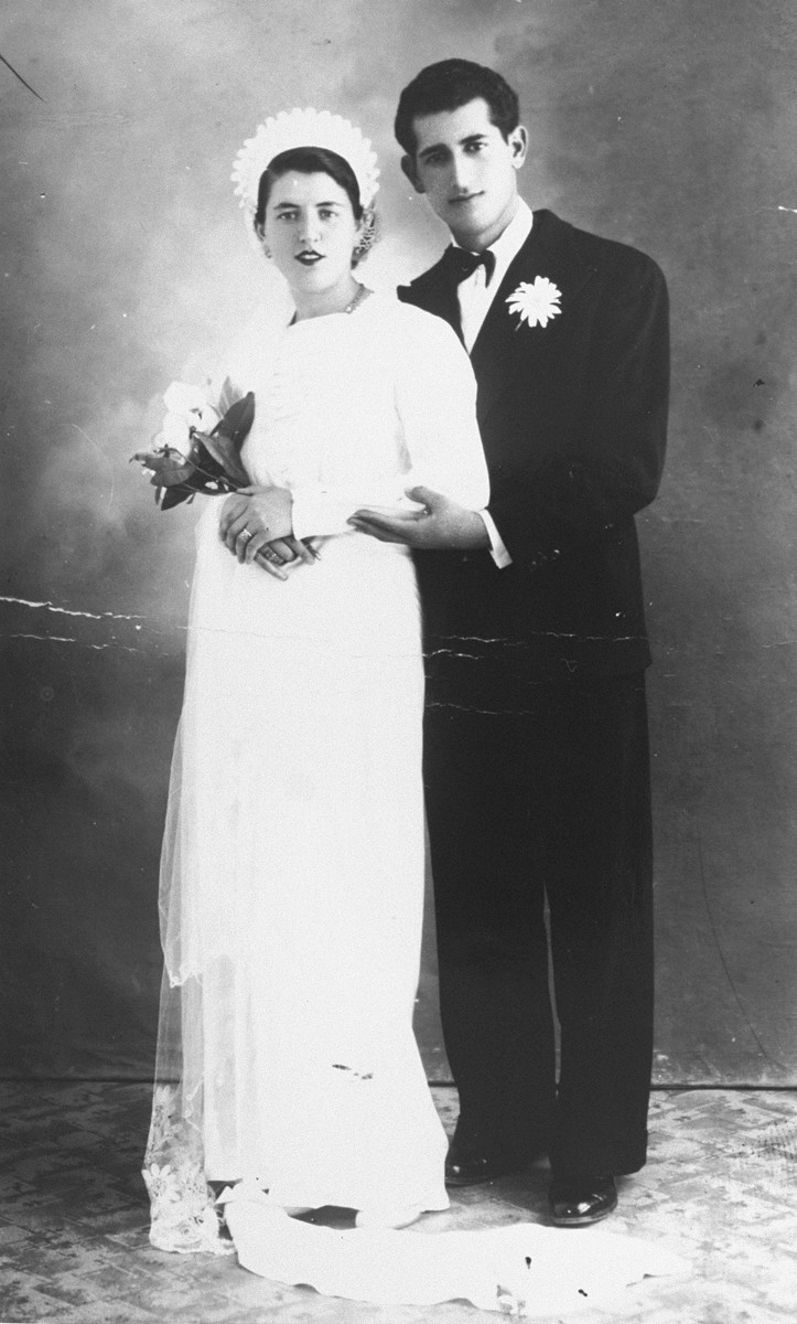 Yosef (Peppo) Levi and Dona Habib on their wedding day.  

The couple was rounded up on July 20, 1944, one month after their marriage.  They were later deported to Auschwitz where they perished.