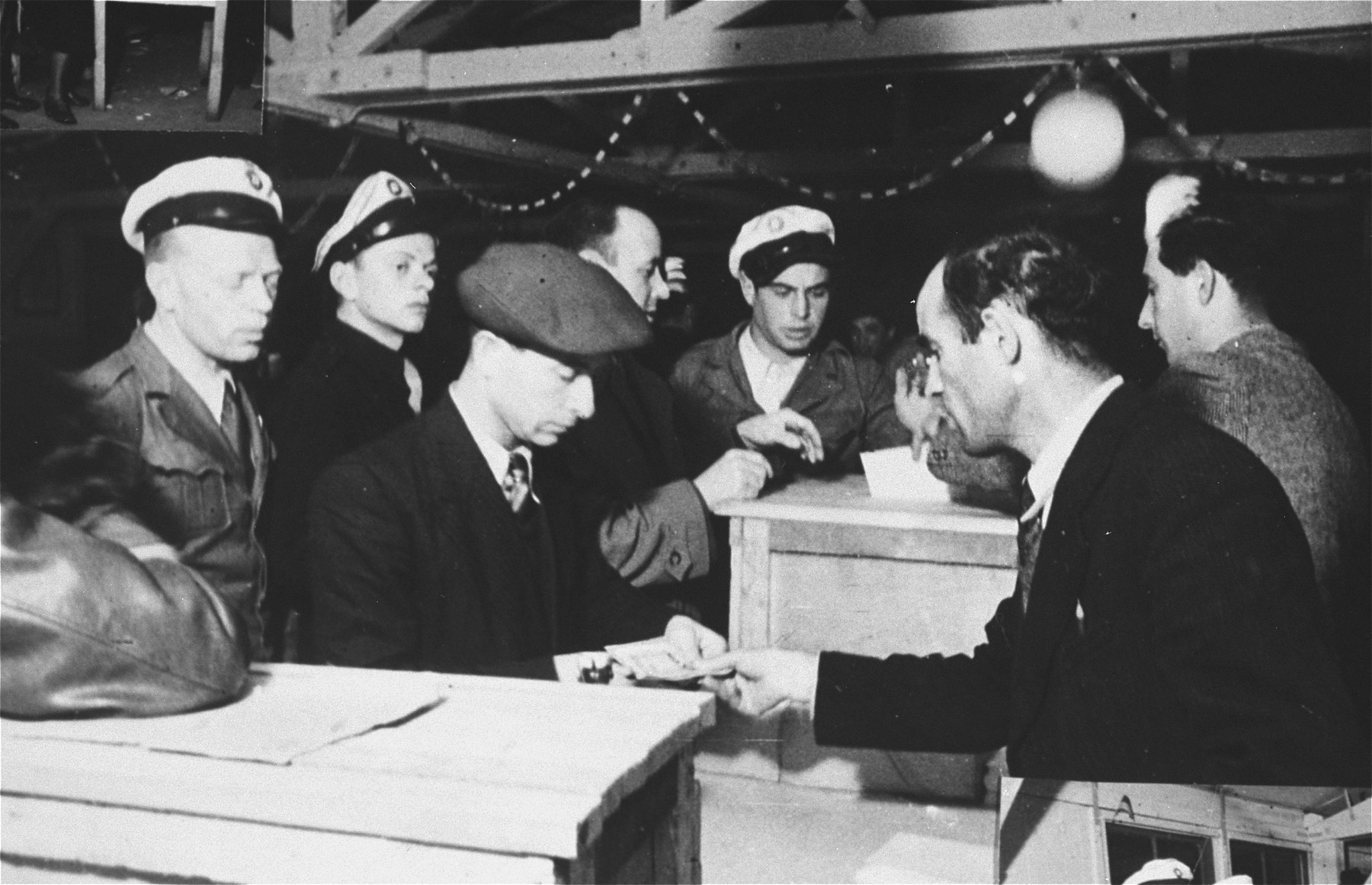 Jewish police supervise the voting during elections in the Zeilsheim displaced persons' camp.