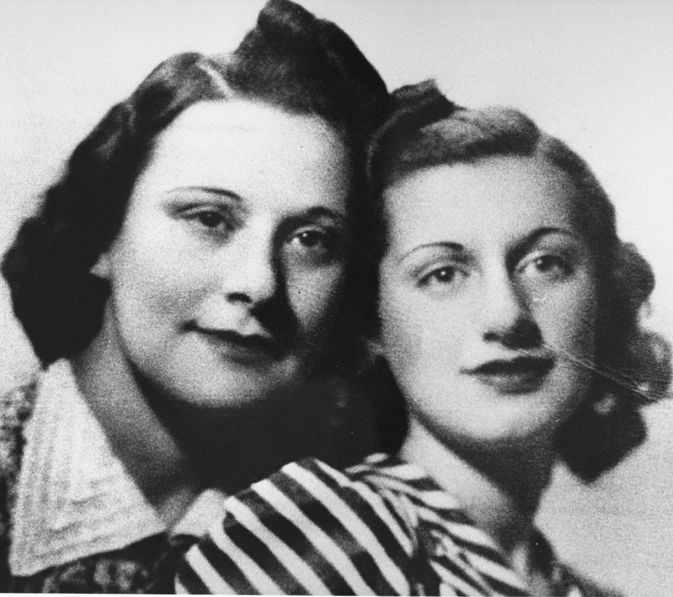 Portrait of the Gondas, Hungarian Jewish mother and daughter, who were  friends of the Veres family. 
In 1944 the Gondas were pulled out from a transport of Jews, who were to be sent on a death march to the Austrian border, by Tom Veres (with the help of Raoul Wallenberg).  Though they lacked Schutzpassen, the women were able to reach a safe house, where Veres photographed them for protective documents.  Neither, however, survived.