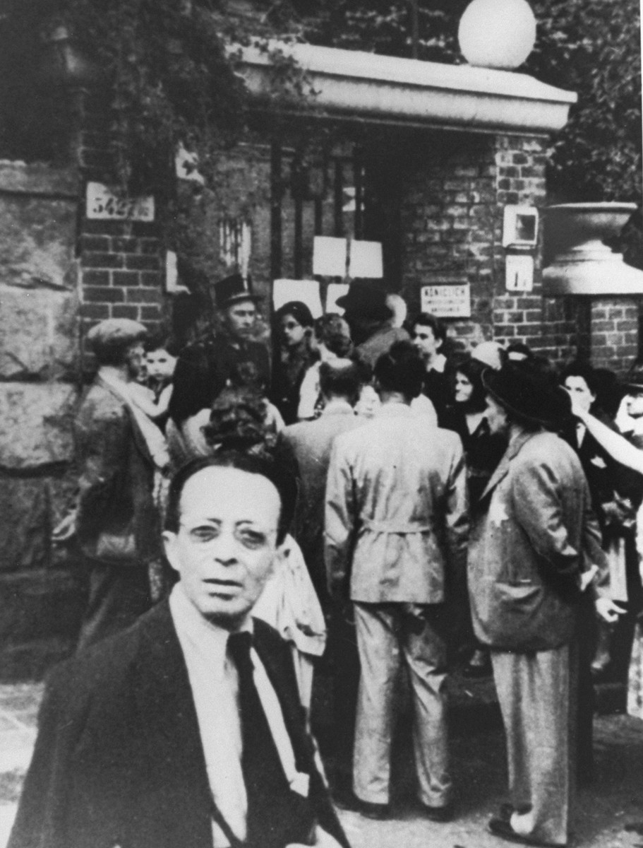 Budapest Jews waiting in front of the Swedish legation main office in hopes of obtaining Swedish passes.