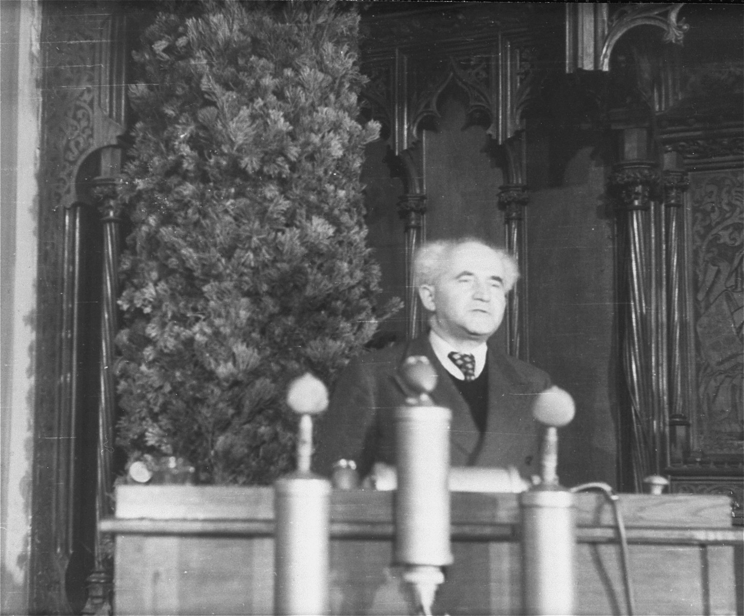 David Ben-Gurion addresses the Central Committee of Liberated Jews in the U.S. occupied zone at its first meeting in Munich.